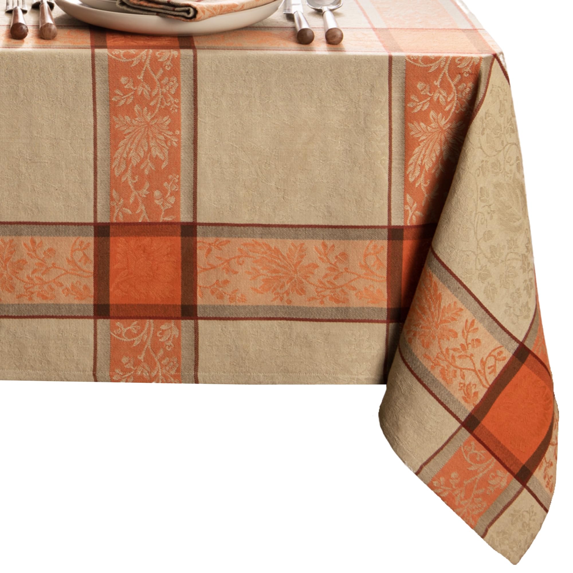 Autumnal Harvest Woven Fall Foliage Cotton Tablecloth, Rectangle