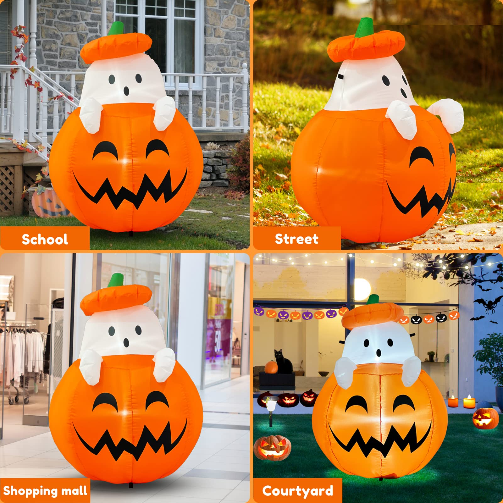 4 FT Inflatable Pumpkin Ghost Halloween Decorations