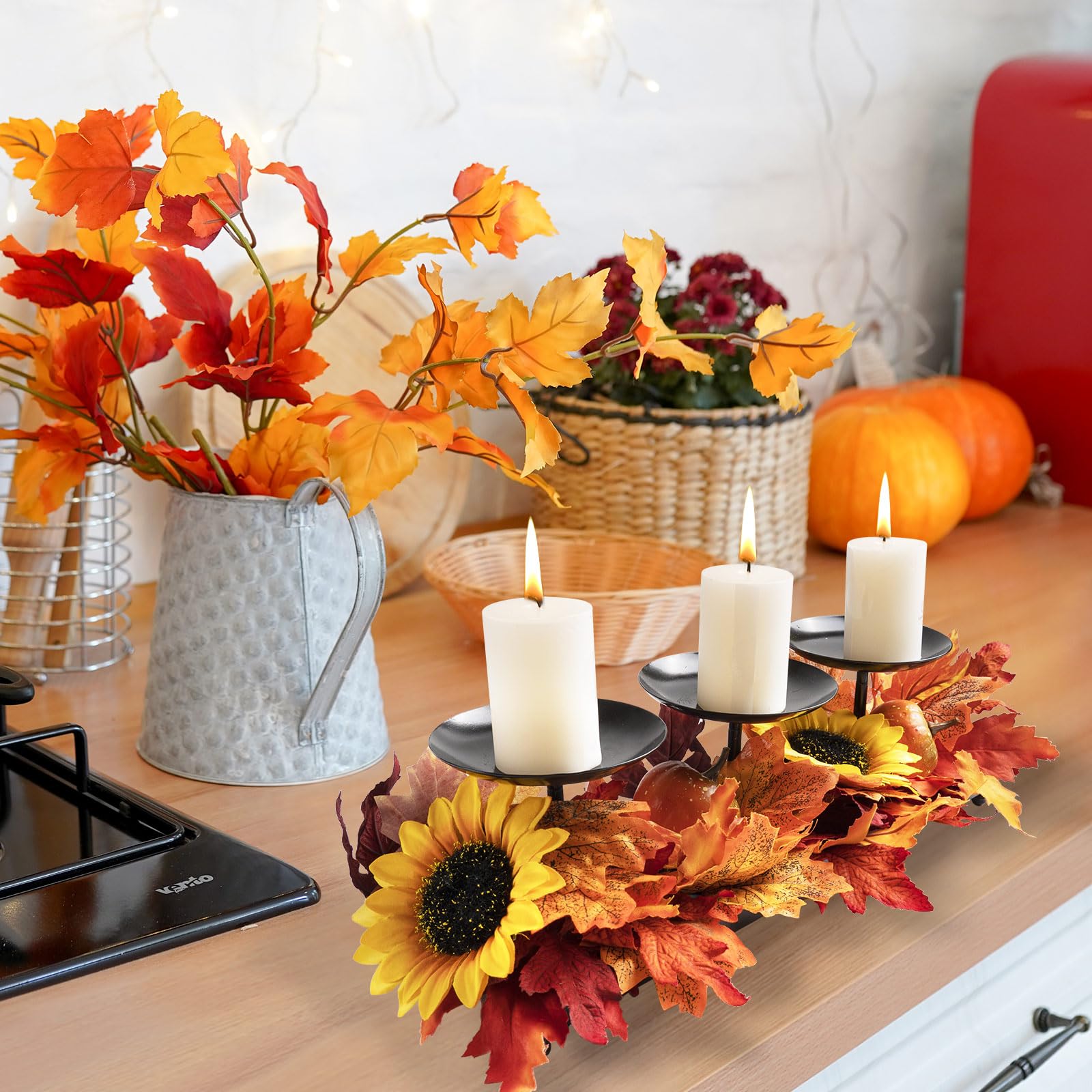 3 Pillar Black Metal Candle Holders for Table Centerpiece