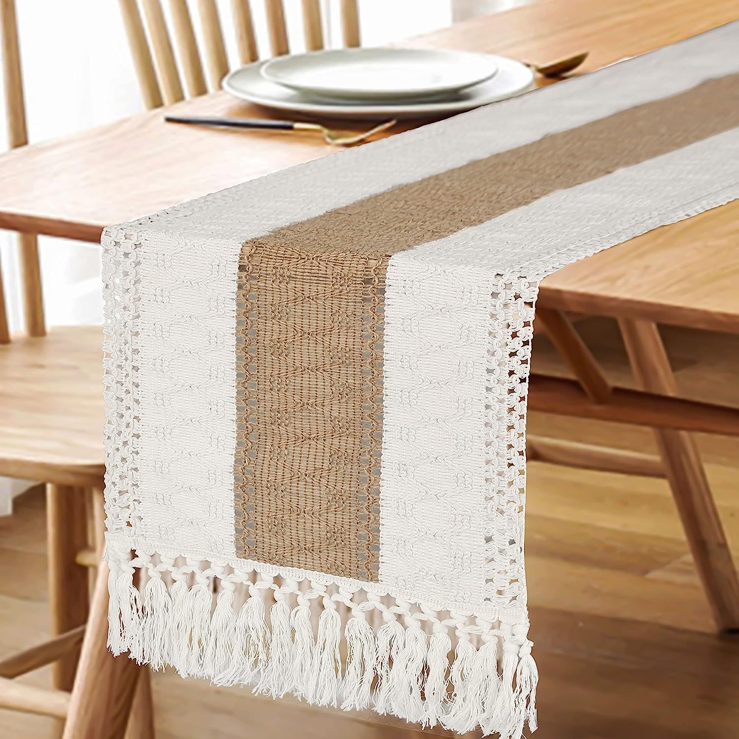 Boho Table Runner for Home Decor with Tassels (12x72 Inches)