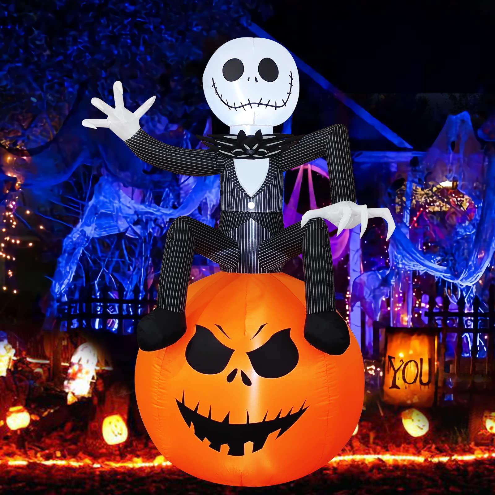 6 Ft Skeleton on Jack O' Lantern Halloween Inflatable