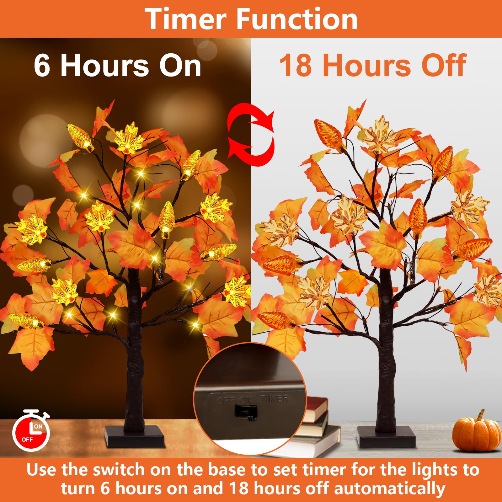 2 Pack Fall Maple Tree Decor with 48 LED Lights Battery Operated