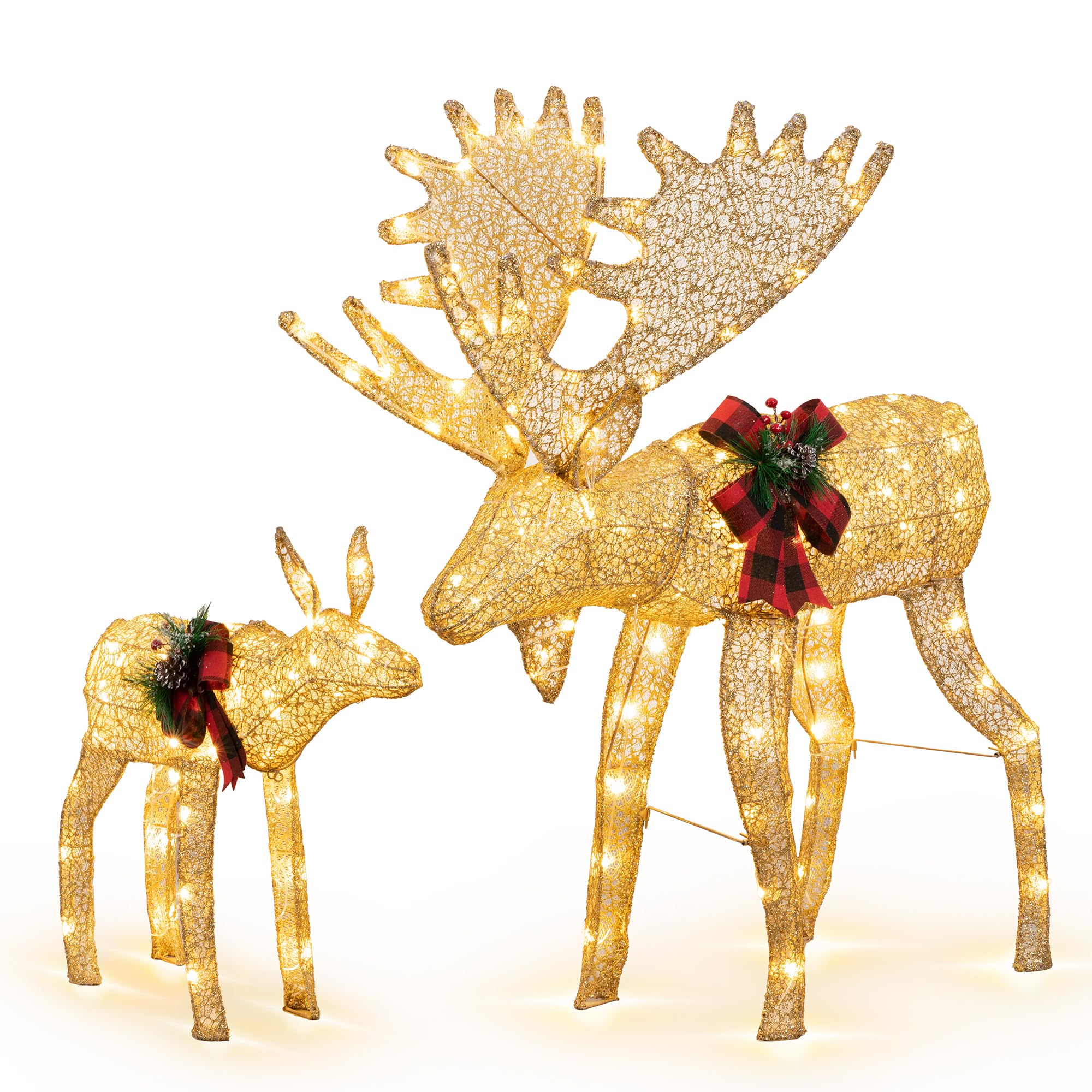 2-Piece 3D Lighted Christmas Reindeer with 170 Warm White LEDs