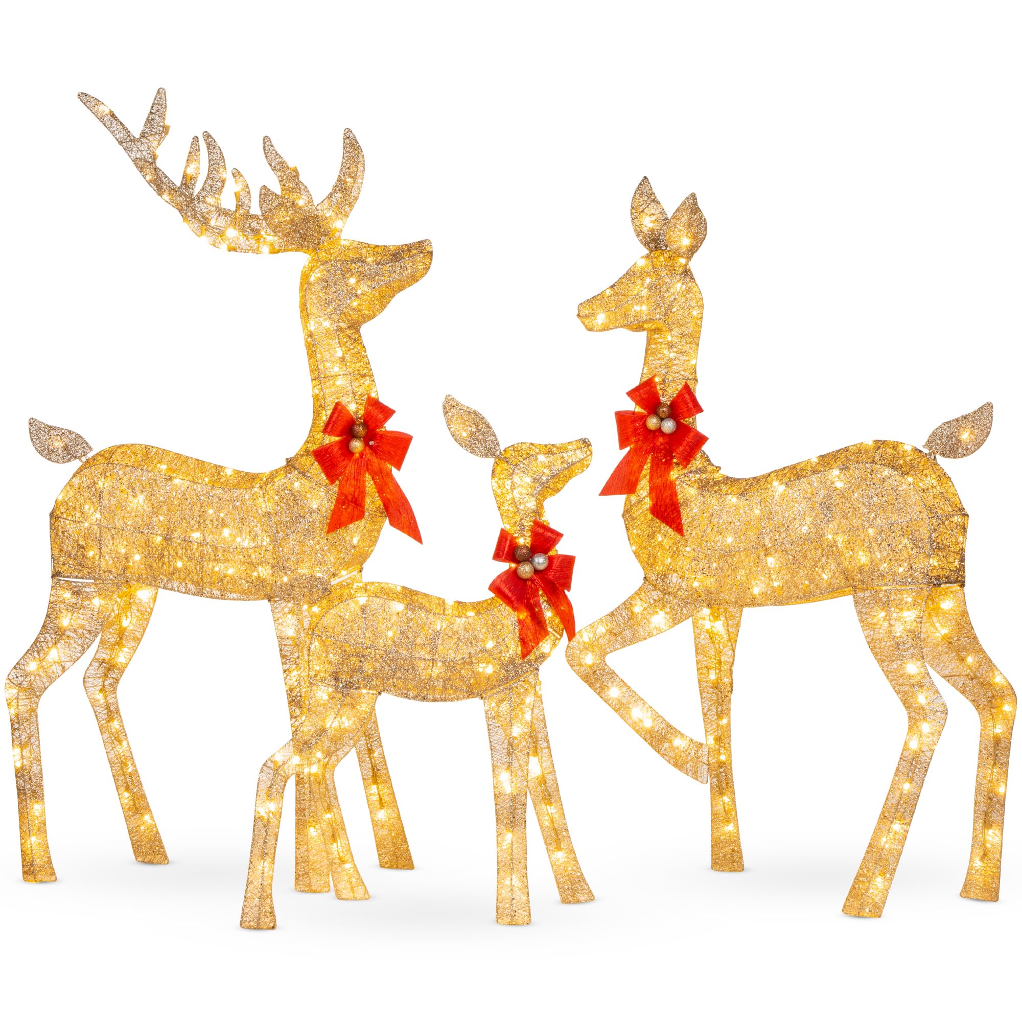 6.5ft 3-Piece Large Gold Lighted Christmas Deer Family Set, Outdoor Yard Decoration