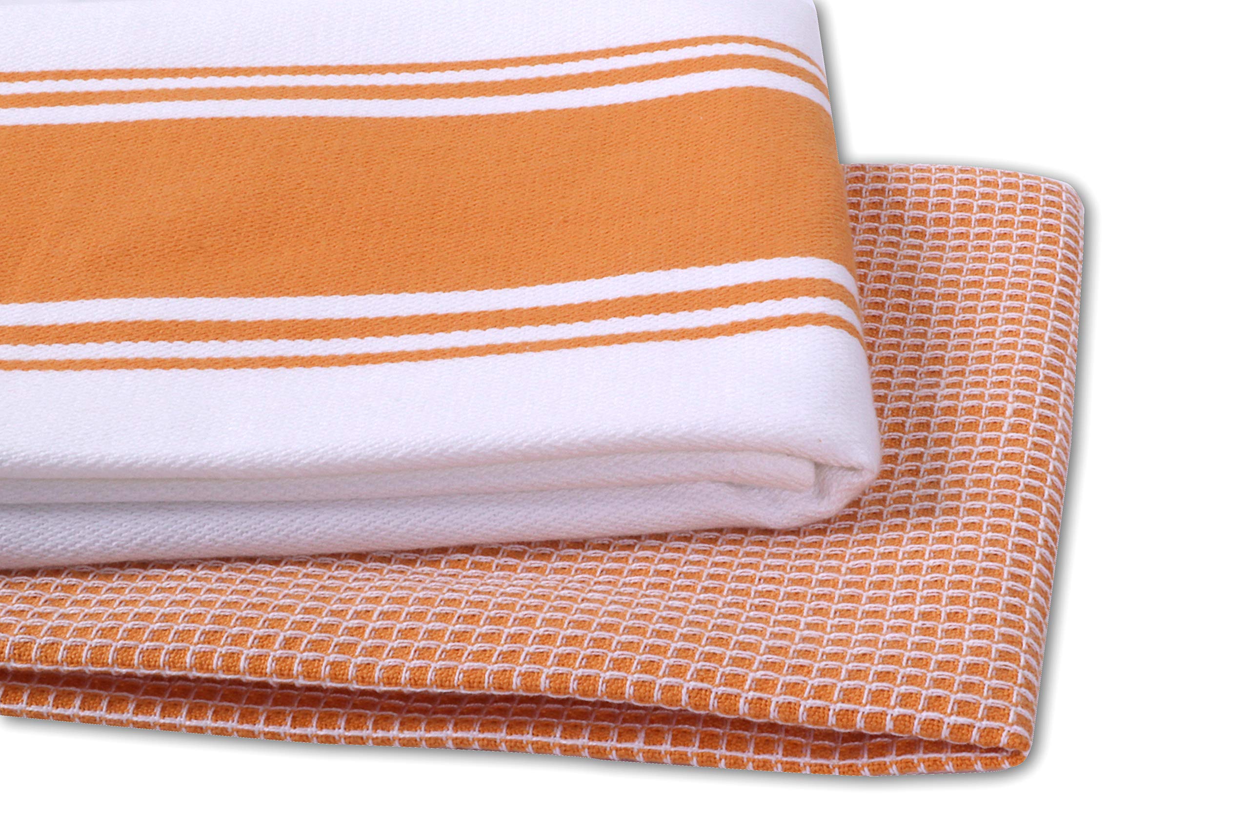 Cotton Kitchen Towels - Set of 4 Highly Absorbent Towels (Orange)