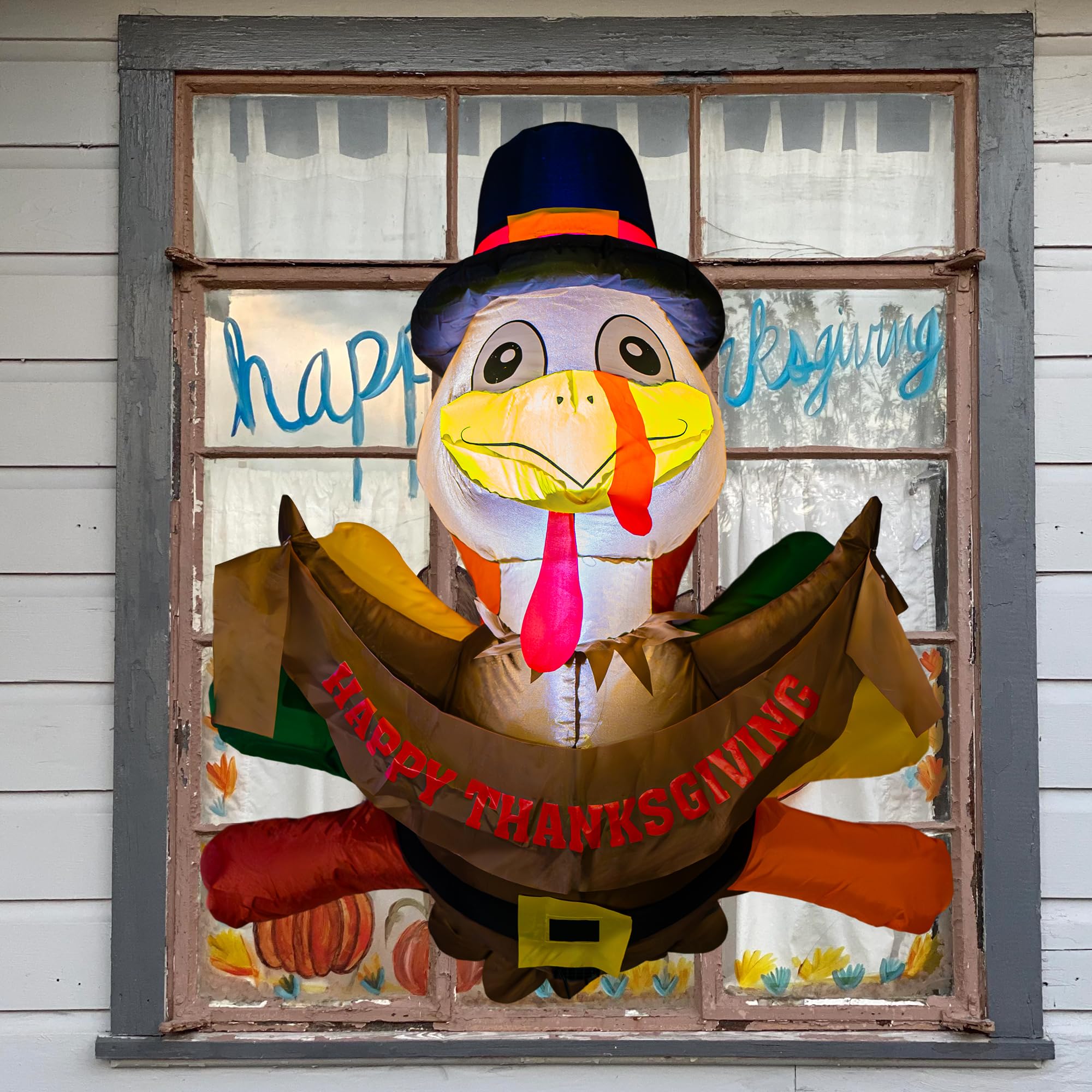 3.5 FT Thanksgiving Inflatable Turkey Window Decor with LED