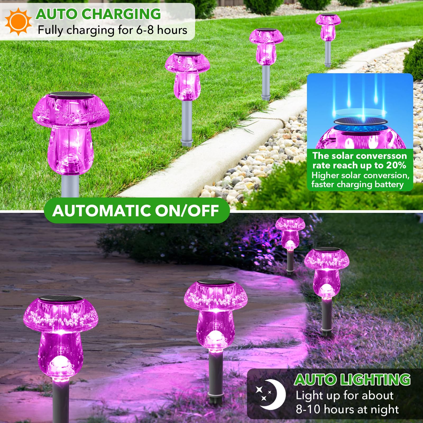8 Pack Purple Mushroom Solar Lights Outside Waterproof