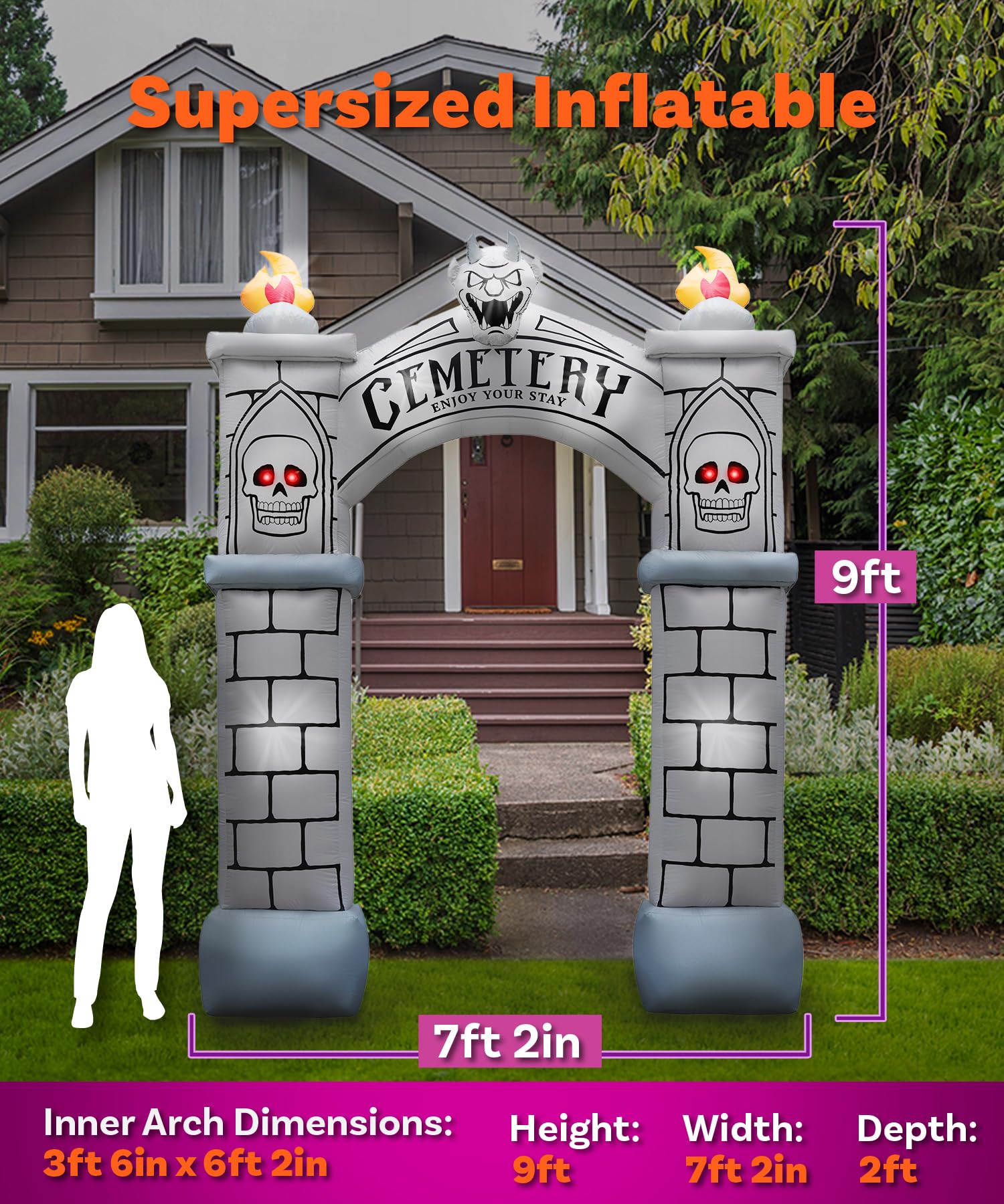 9ft Haunted Cemetery Archway Large Inflatable Halloween Decoration