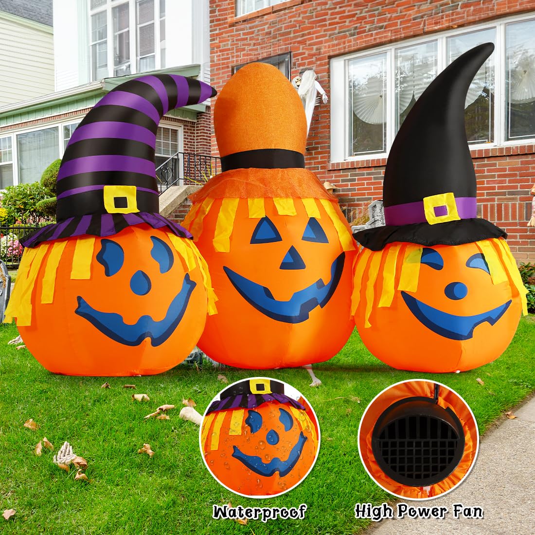 6.5 FT Halloween Inflatables Outdoor Pumpkin Combo with Wizard Hat