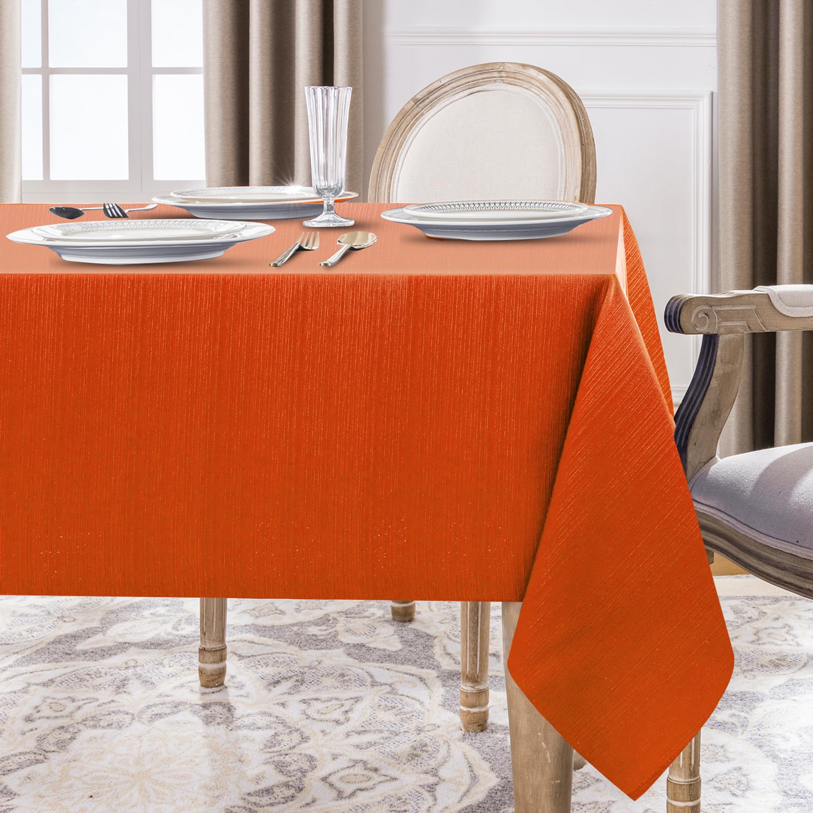 Burnt Orange Line Pattern Textured Fall Rectangle Tablecloth