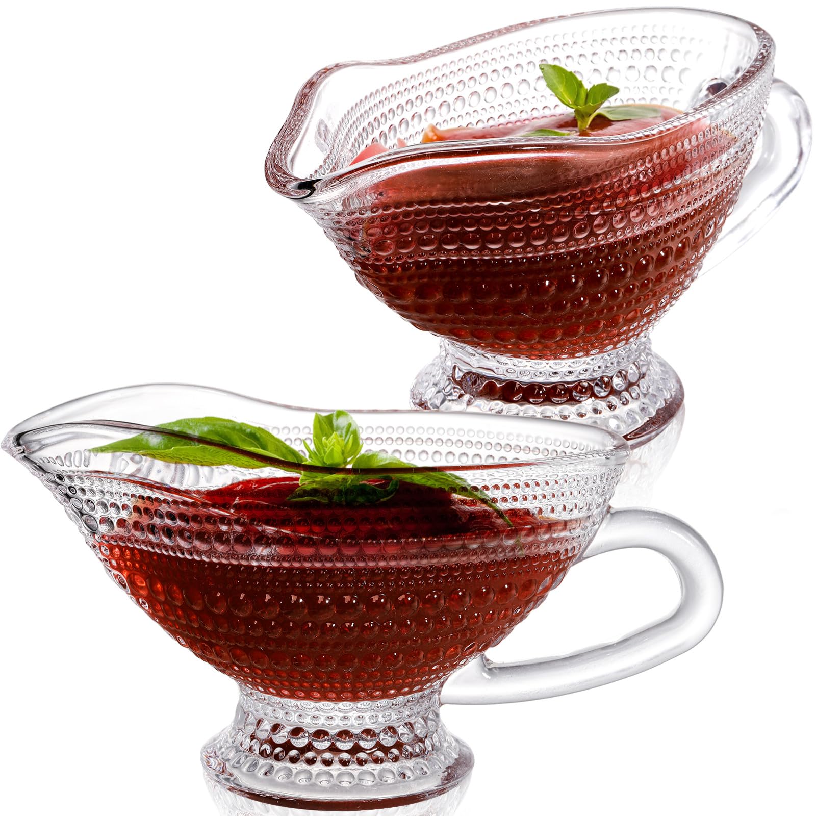 2 Pack 12 oz Glass Gravy Boat, Crystal Gravy Bowl with Easy-Pour Spout