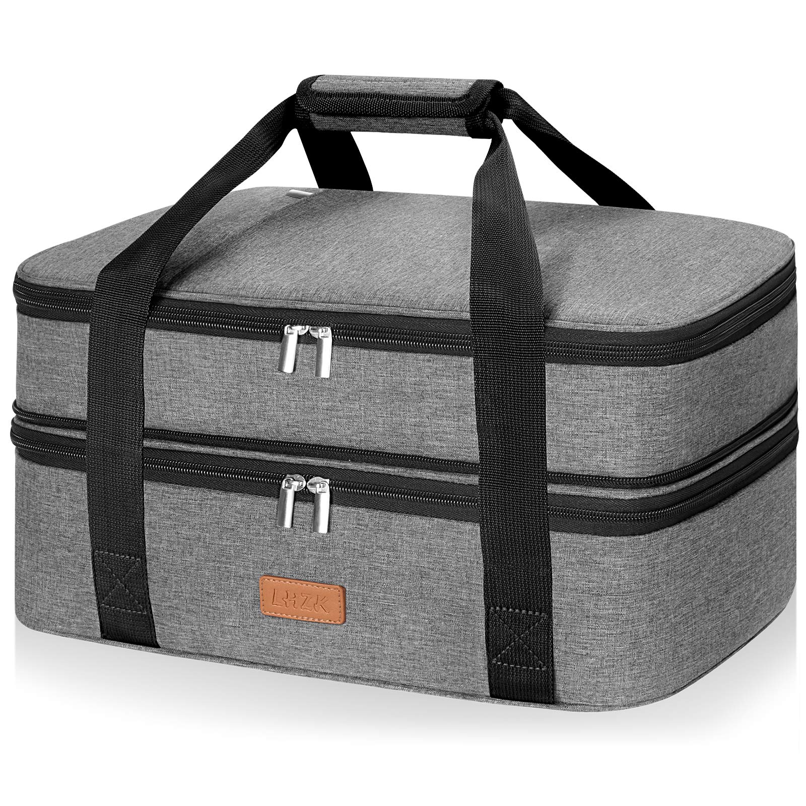 Grey Dual Compartment Insulated Casserole Carrier - Expandable Tote for Hot or Cold Food