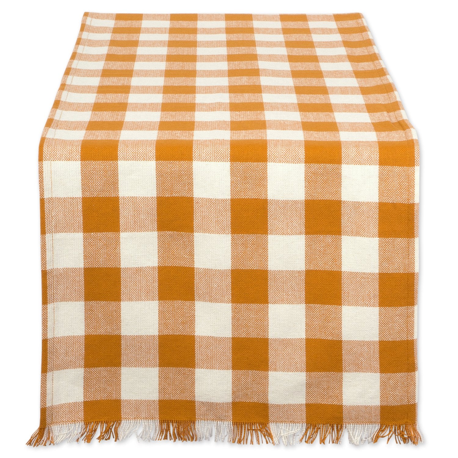 Heavyweight Fringed Check Tabletop Table Runner, 14x108, Pumpkin Spice