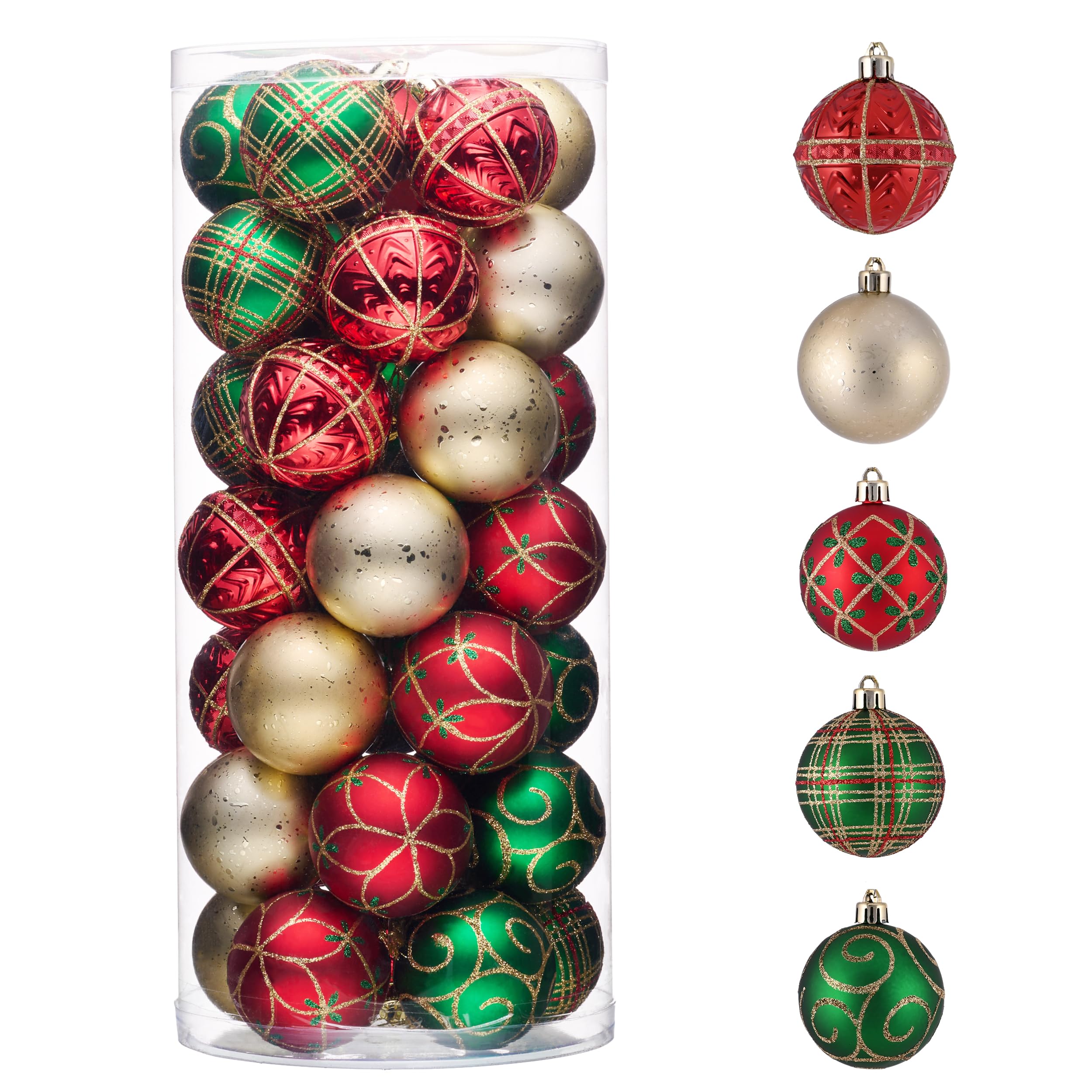 35ct 2.36" Red Green and Gold Christmas Tree Ornaments Set