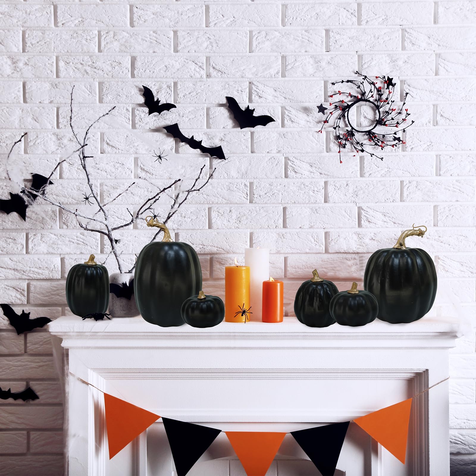 10 Pcs Assorted Artificial Black Faux Pumpkins