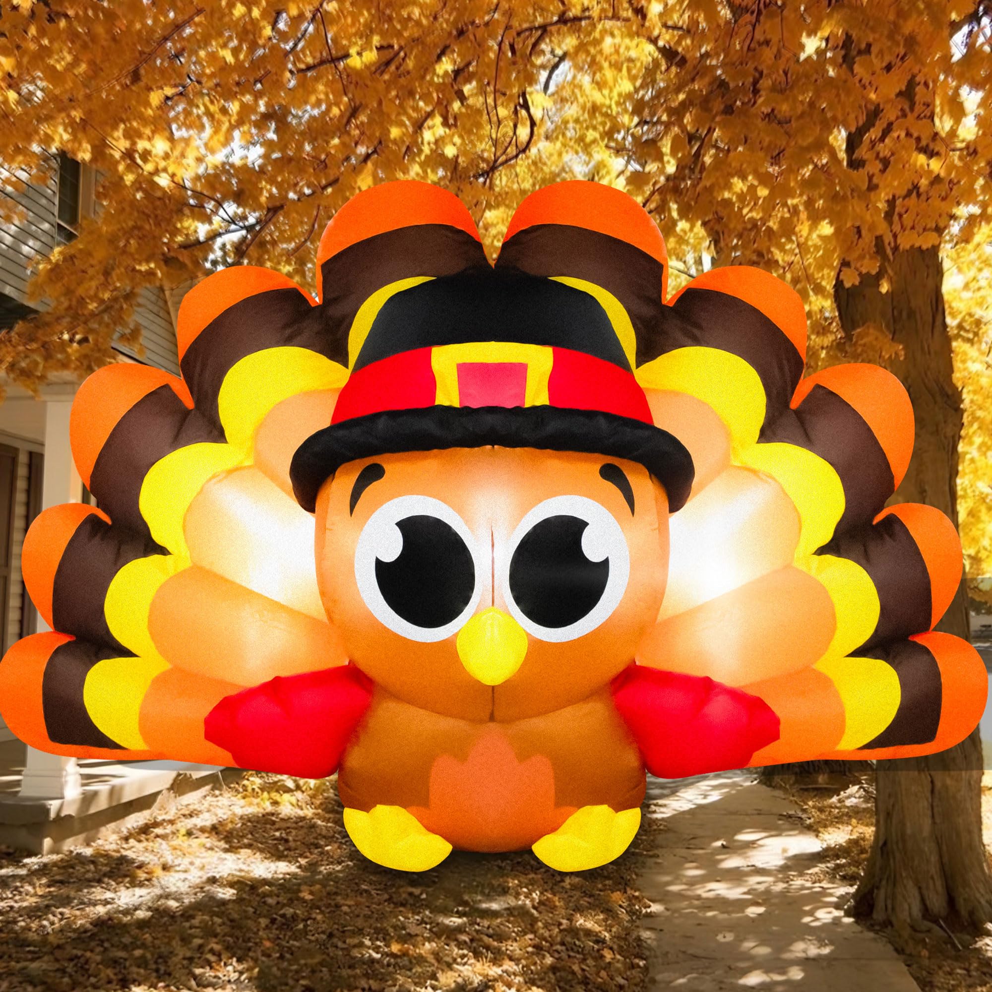 8 FT Thanksgiving Inflatables Turkey Baby with Big Tail & Pilgrim Hat