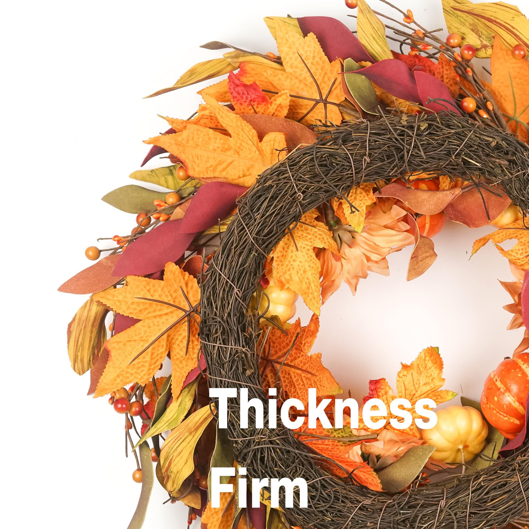 22 Inch Autumn Wreath with Berry, Pumpkin & Maple Leaves Indoor/Outdoor