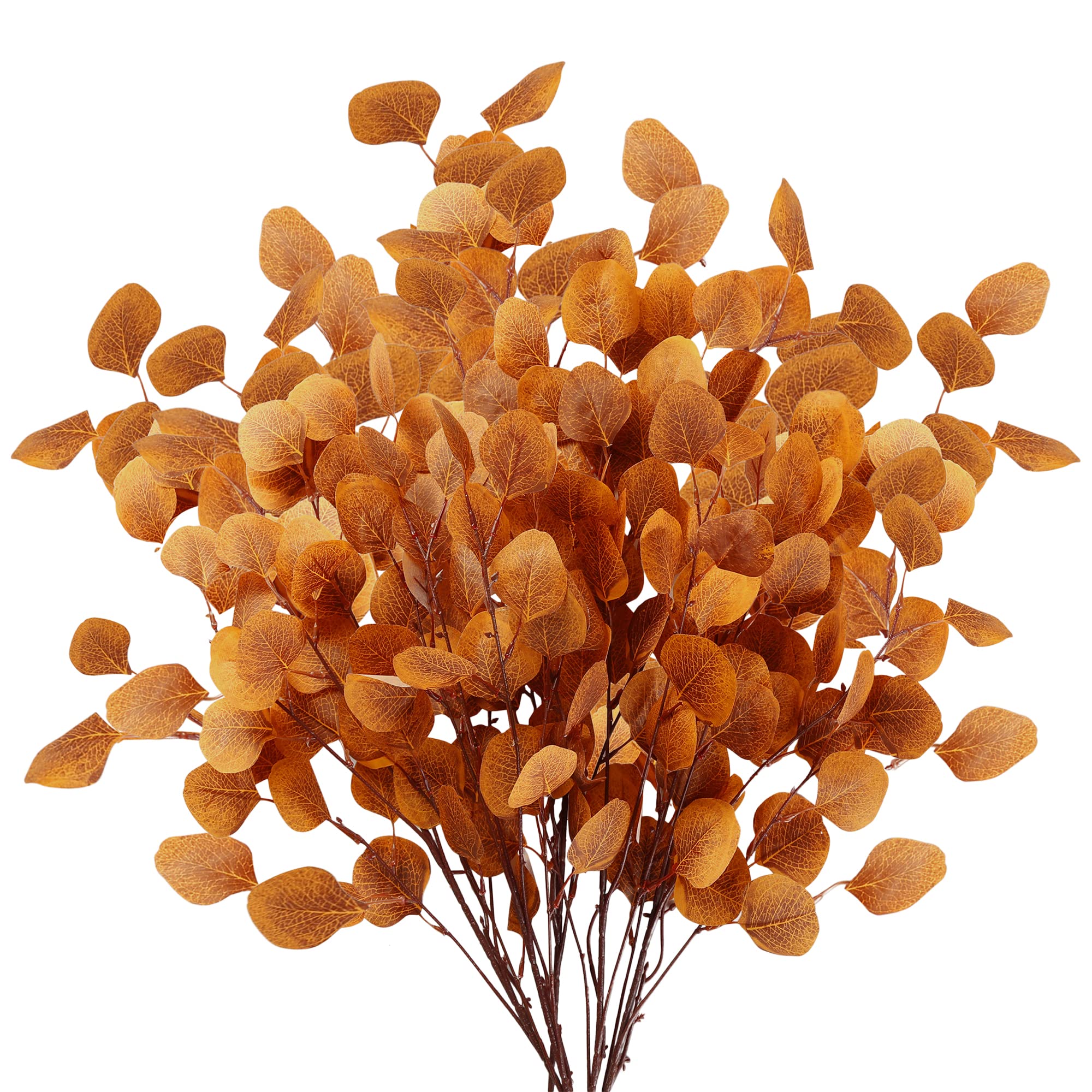 6 Pcs Fall Eucalyptus Leaves Artificial (Orange)