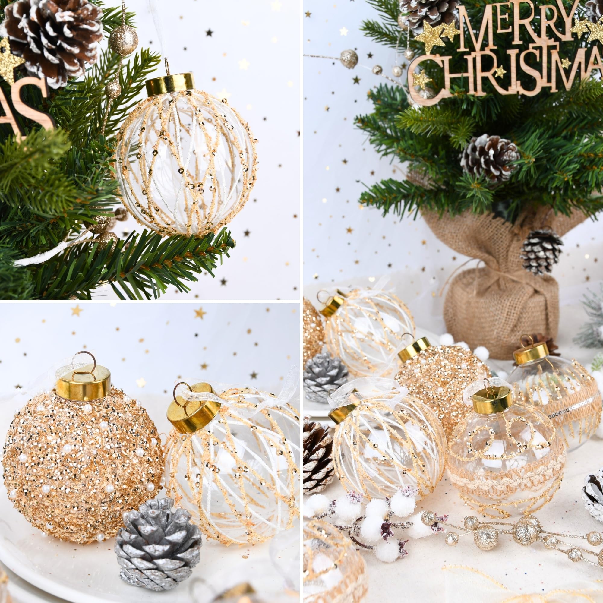 12 Pcs 3.15 Inch Rustic Champagne Christmas Ball Ornaments for Tree