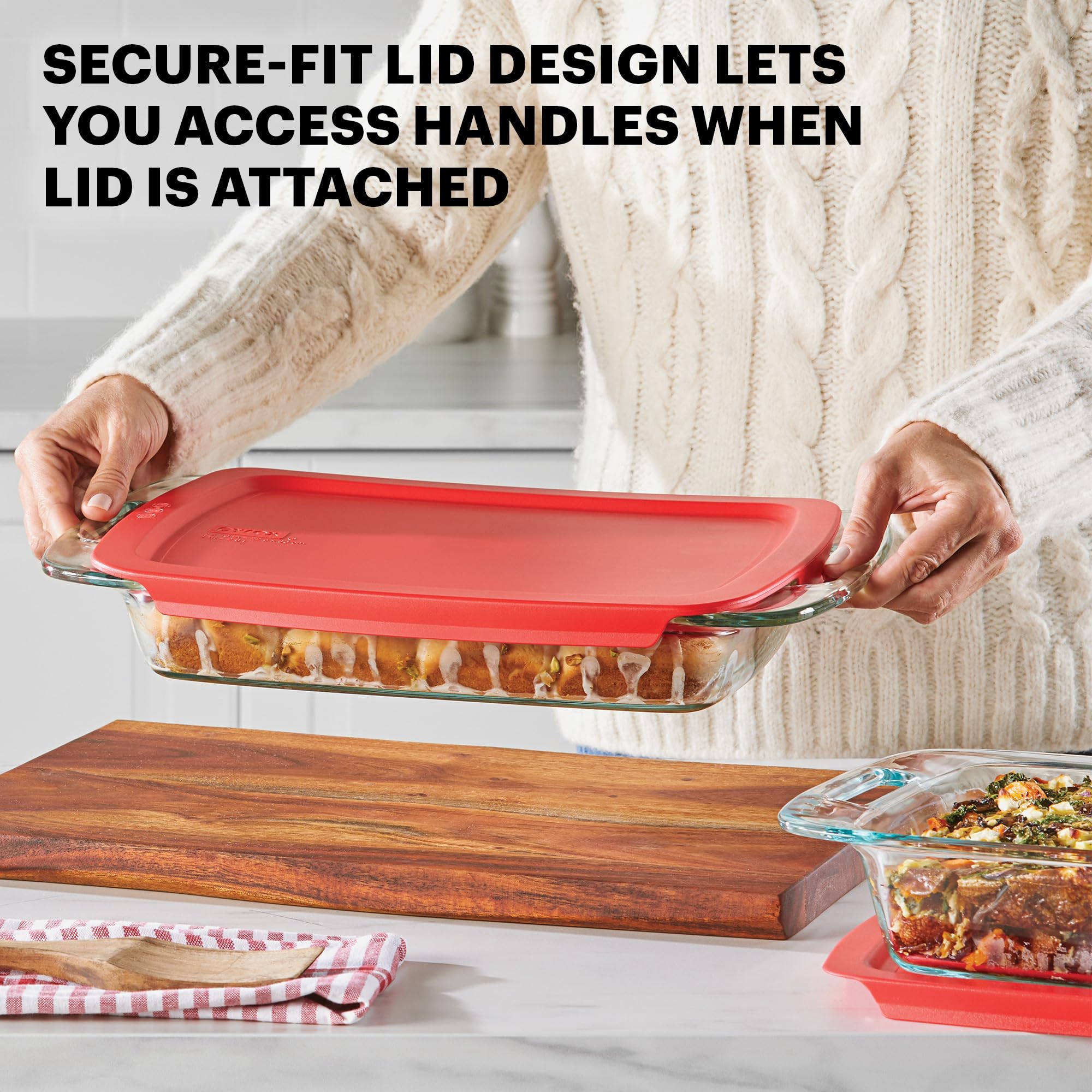 2-Pack Glass Baking Dish Set (2QT, 3QT) with Snug Fit Locking Lids