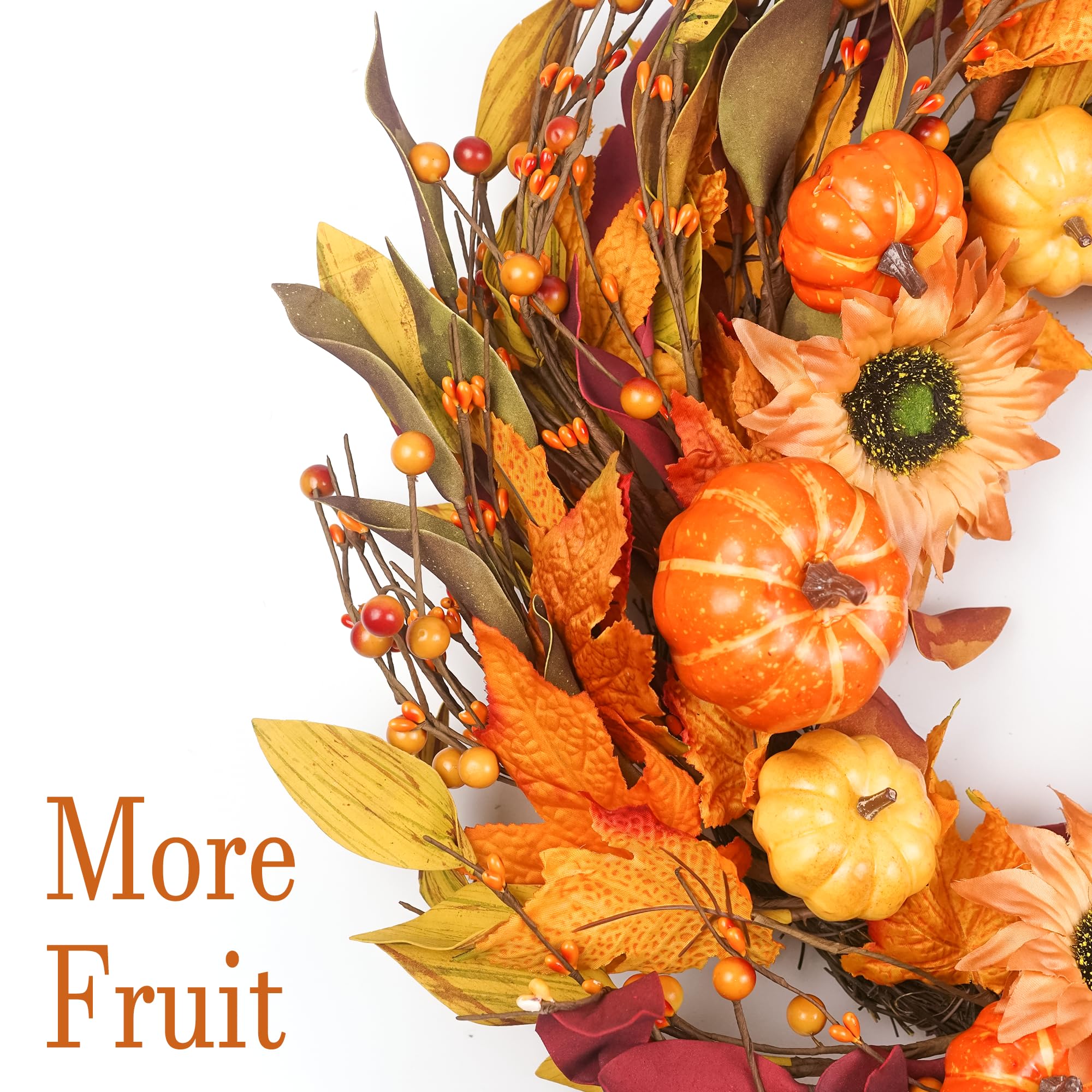 22 Inch Autumn Wreath with Berry, Pumpkin & Maple Leaves Indoor/Outdoor