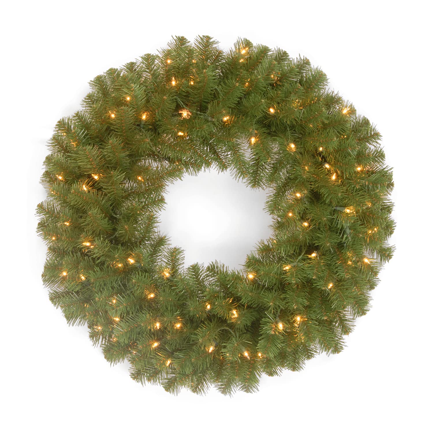 Pre-Lit Artificial Christmas Wreath, Green Spruce, White Lights 24 Inches