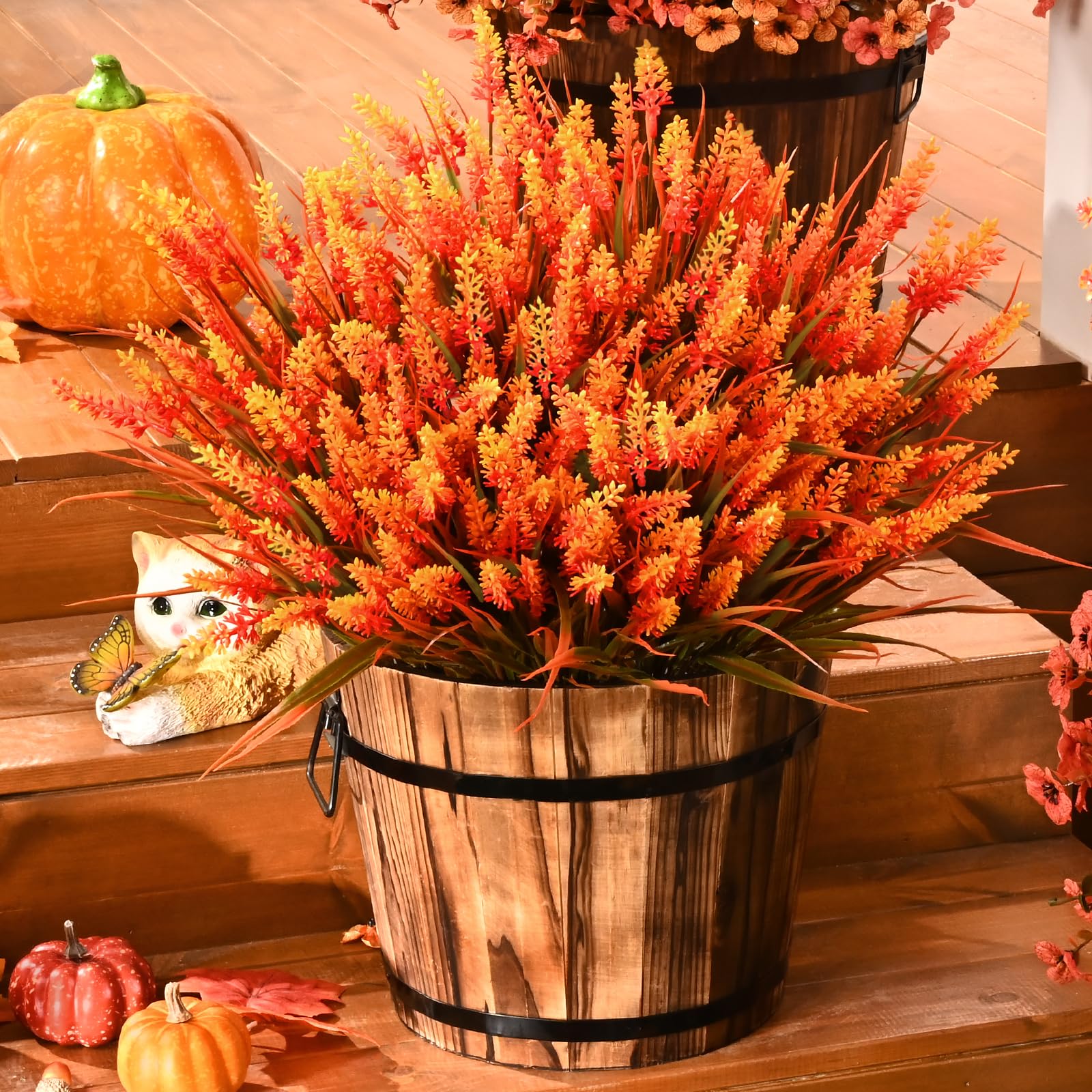20 Bundles Orange UV Resistant Faux Mums for Outdoor Planters