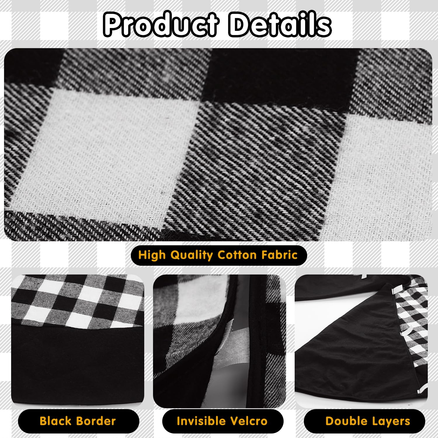 Medoore Black and White Buffalo Plaid Check Christmas Tree Skirt 48 inches, Country Xmas Tree Decorations Tree Skirts Double Layers Holiday Ornaments