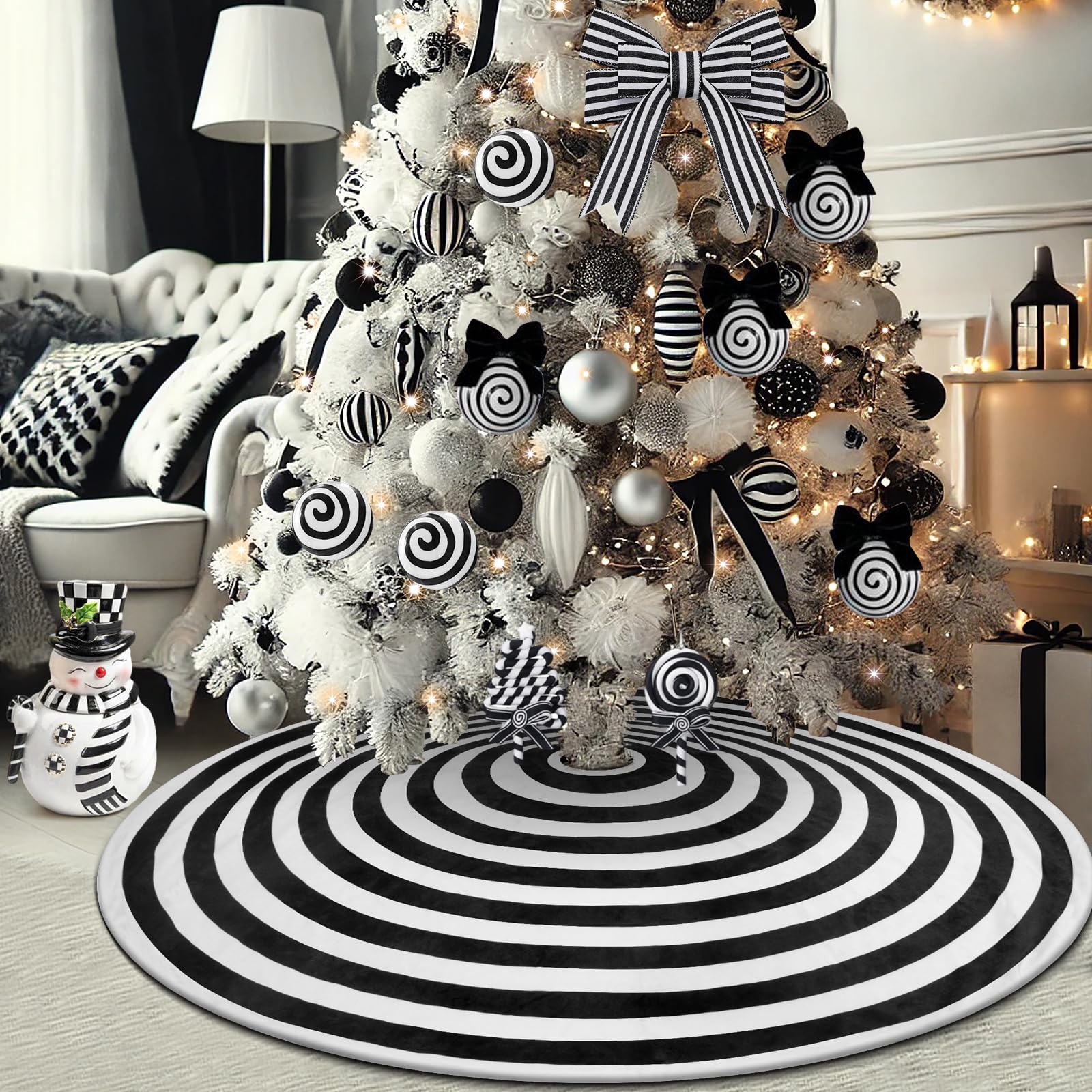 48 Inches, Black White Spiral Tree Skirt for Halloween Decoration