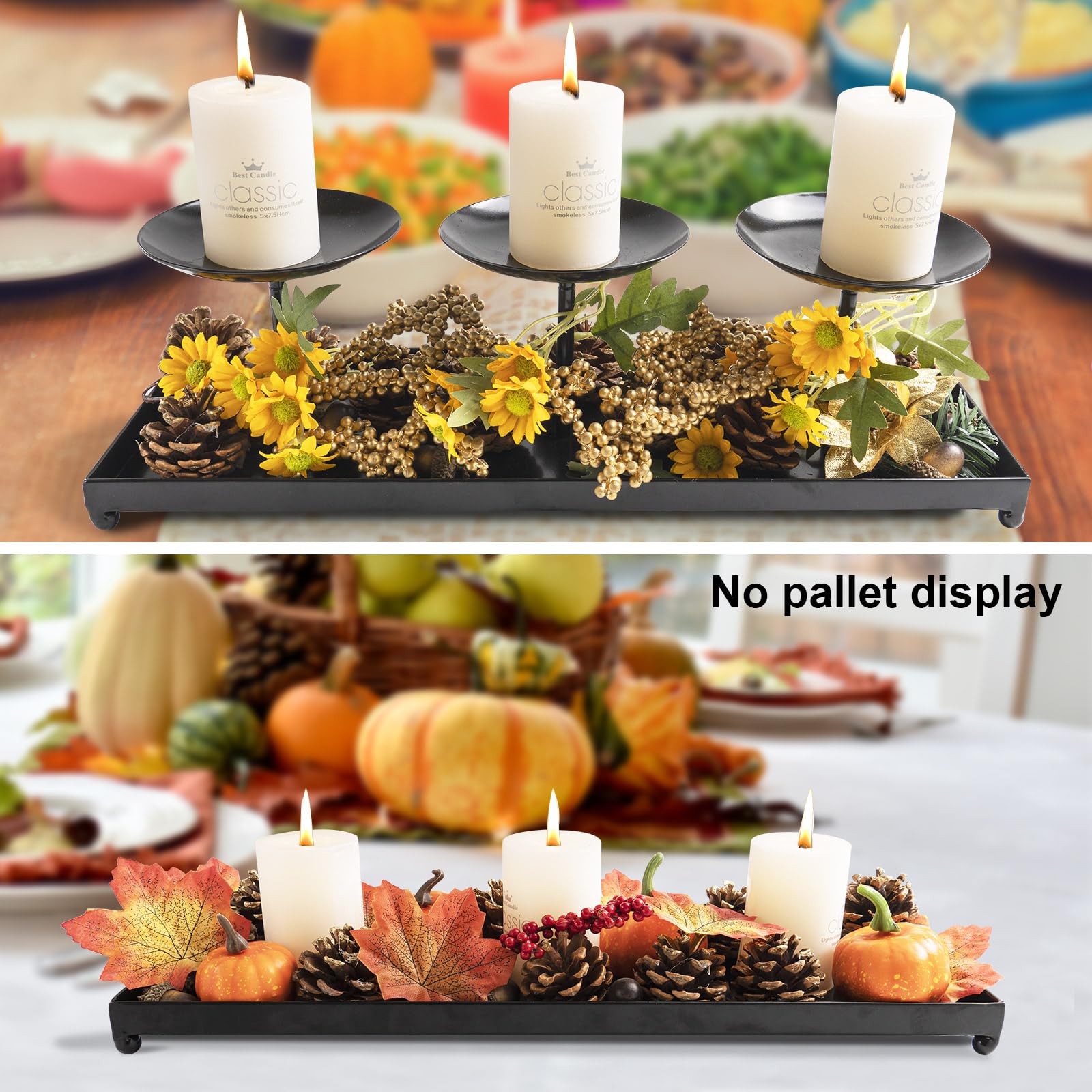 3 Pillar Black Metal Candle Holders for Table Centerpiece