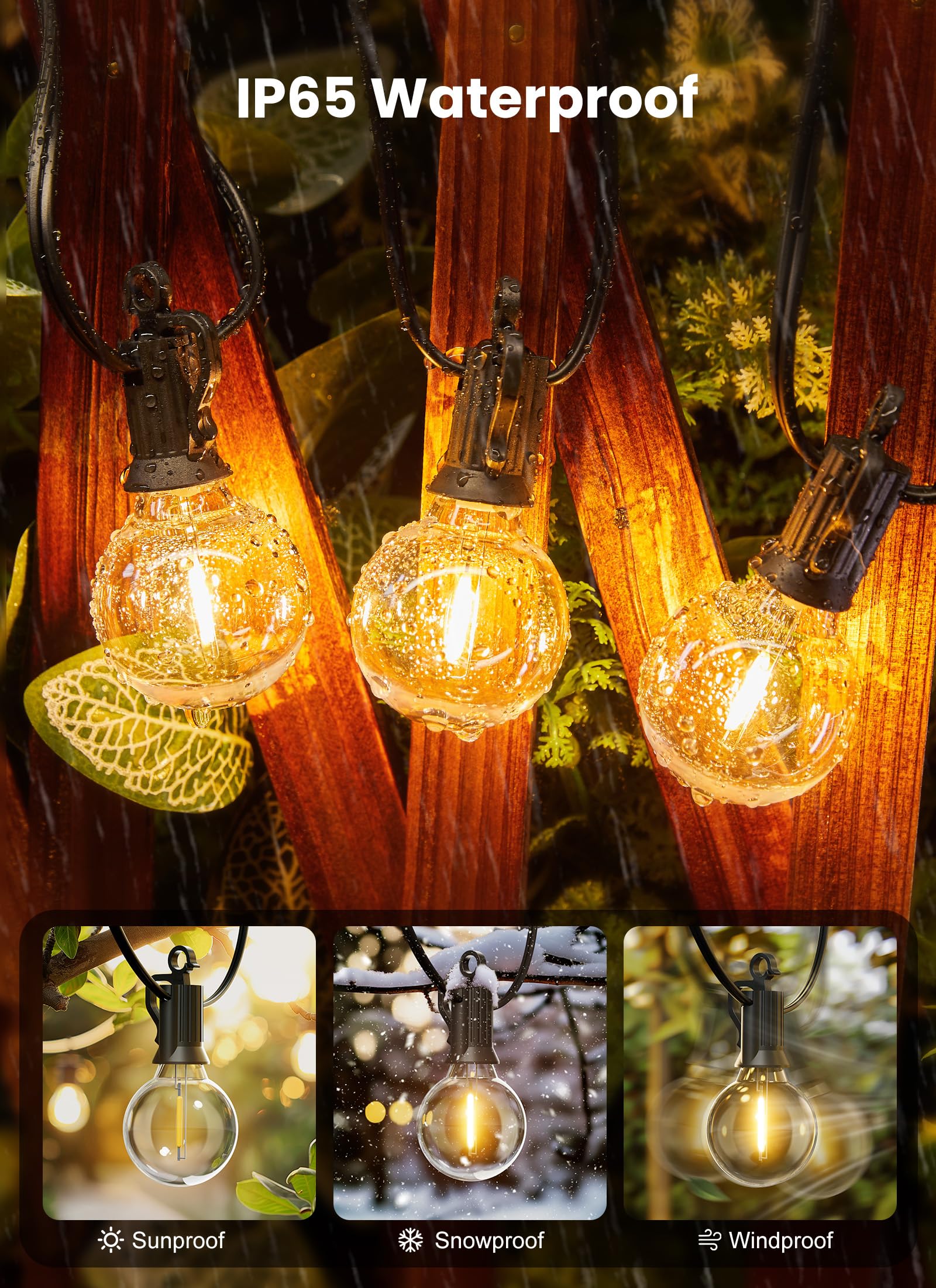 50FT 25 G40 Bulbs Patio Lights, IP65 Waterproof & Dimmable