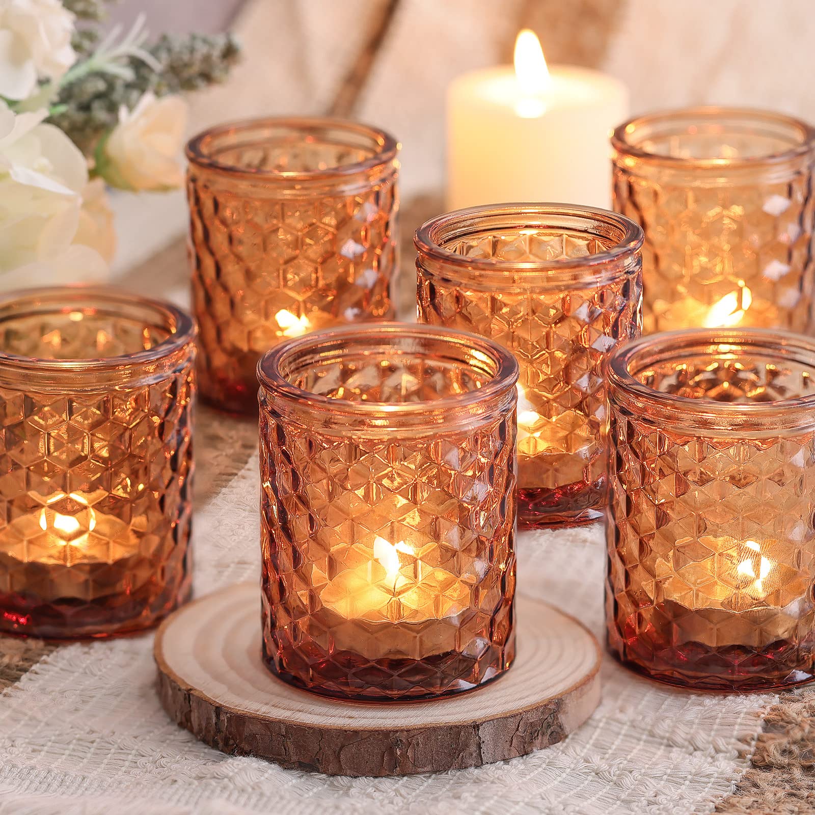 12pcs Amber Votive Candle Holders