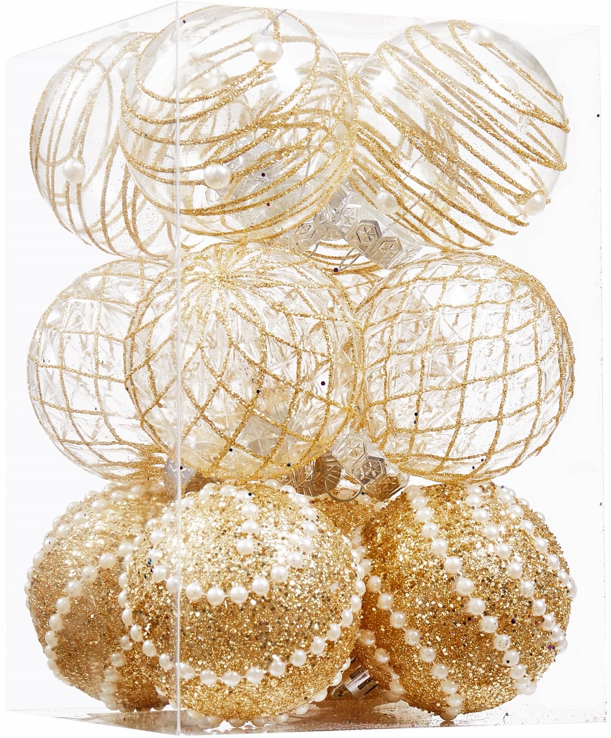 12CT 70mm/2.76" Clear With Gold Christmas Ball Ornaments