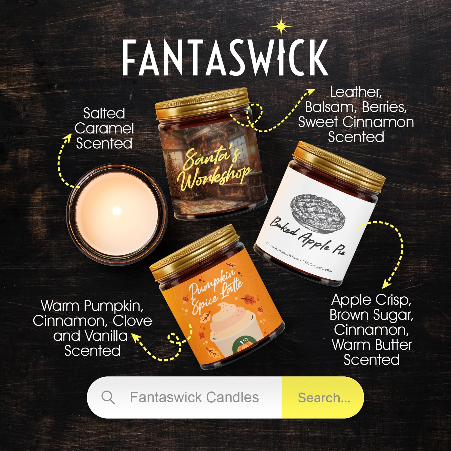 Fantaswick Fall Candle 9oz Baked Apple Pie Scent Notes