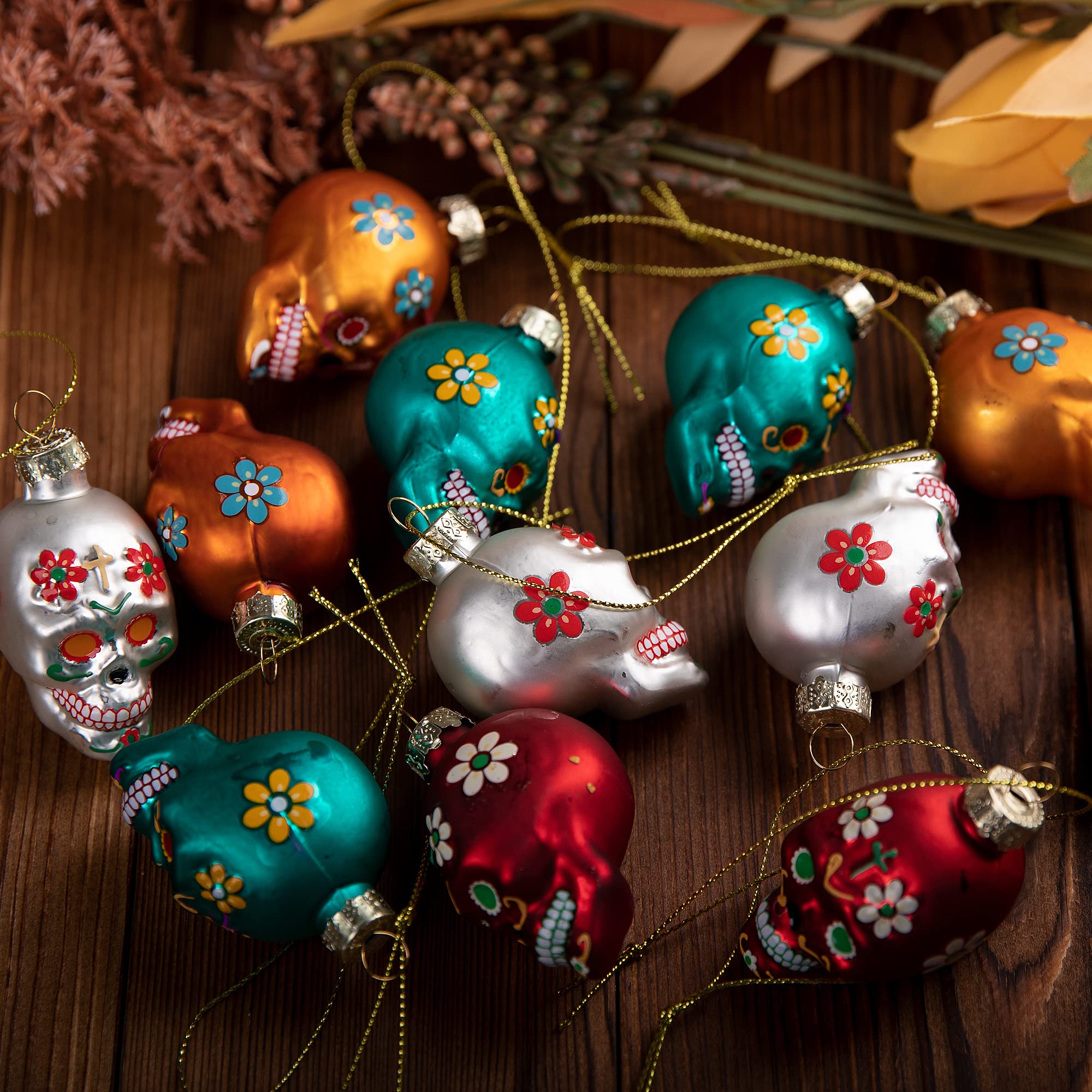 Sugar Skull Glass Ornaments