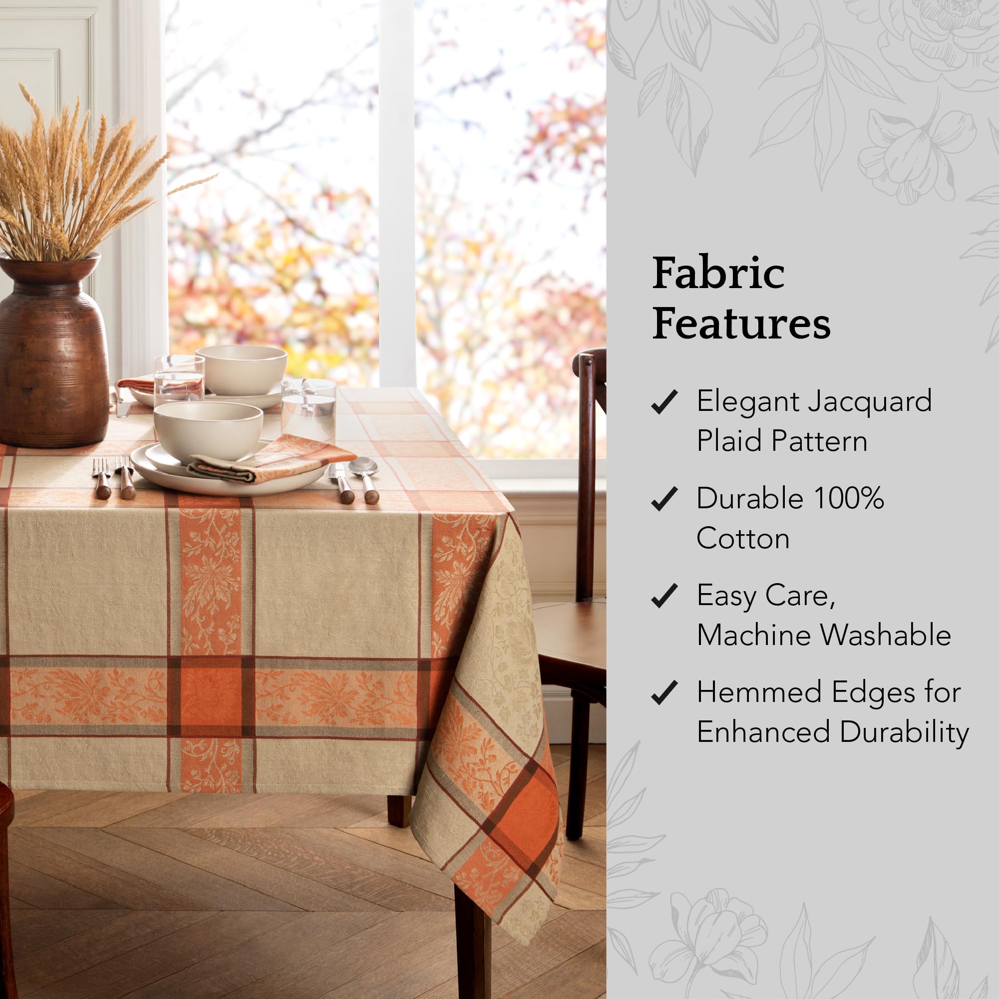 Autumnal Harvest Woven Fall Foliage Cotton Tablecloth, Rectangle