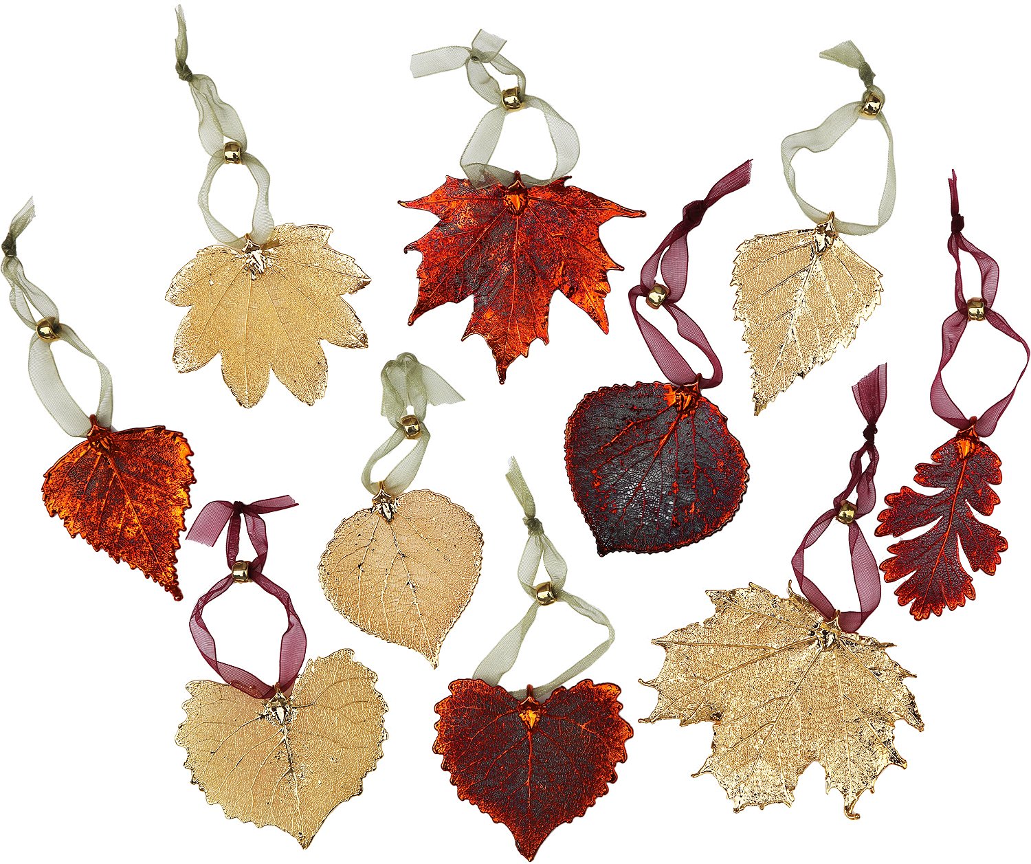 Leaf Ornaments - Set of Ten Copper and 24K Gold Leaves