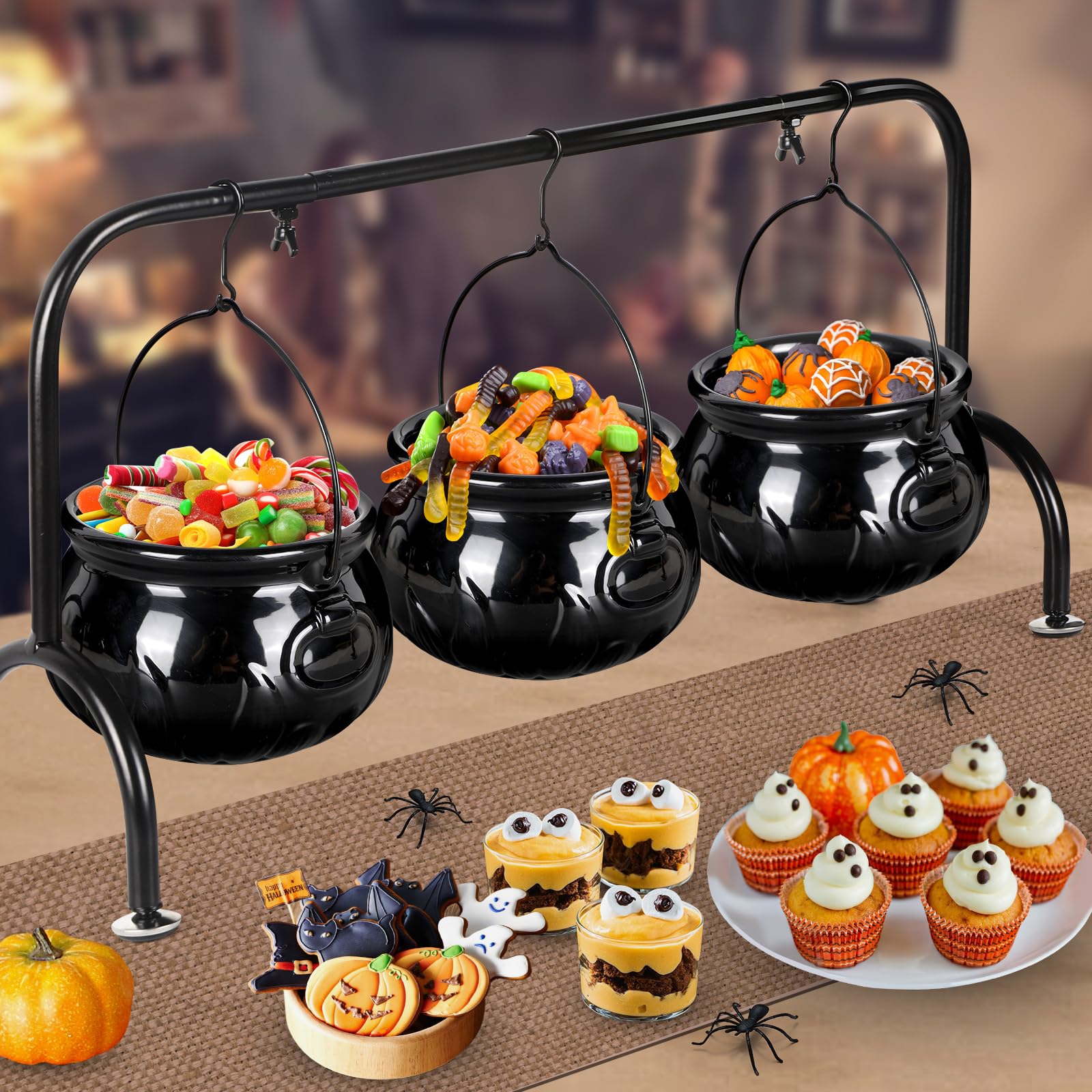 3 Ceramic Witches Halloween Cauldron Serving Bowls Set