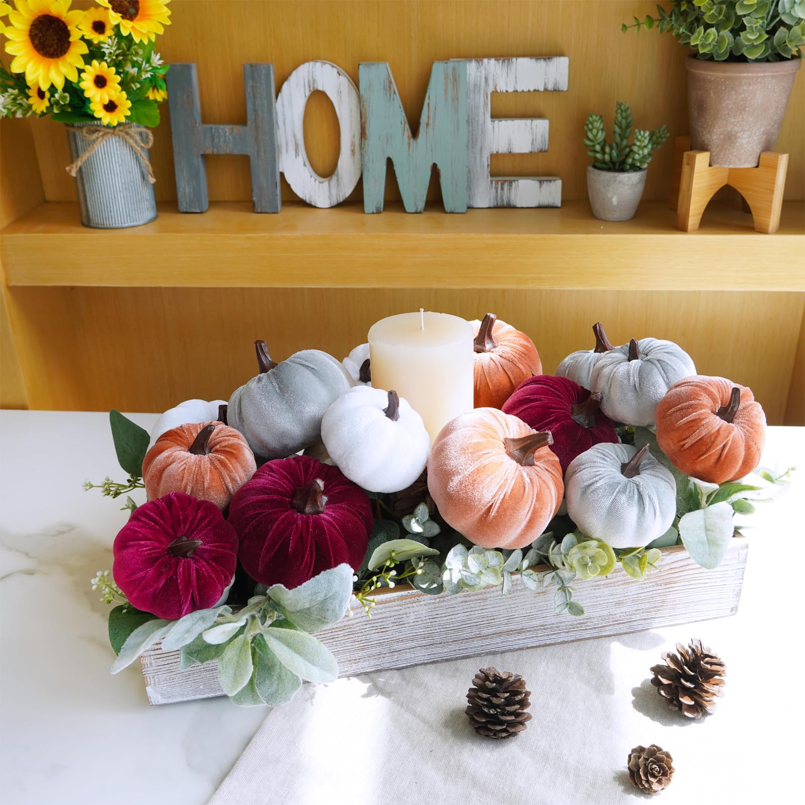 16 Pcs Assorted Fall Artificial Velvet Pumpkins Small Decorative Fabric Pumpkins