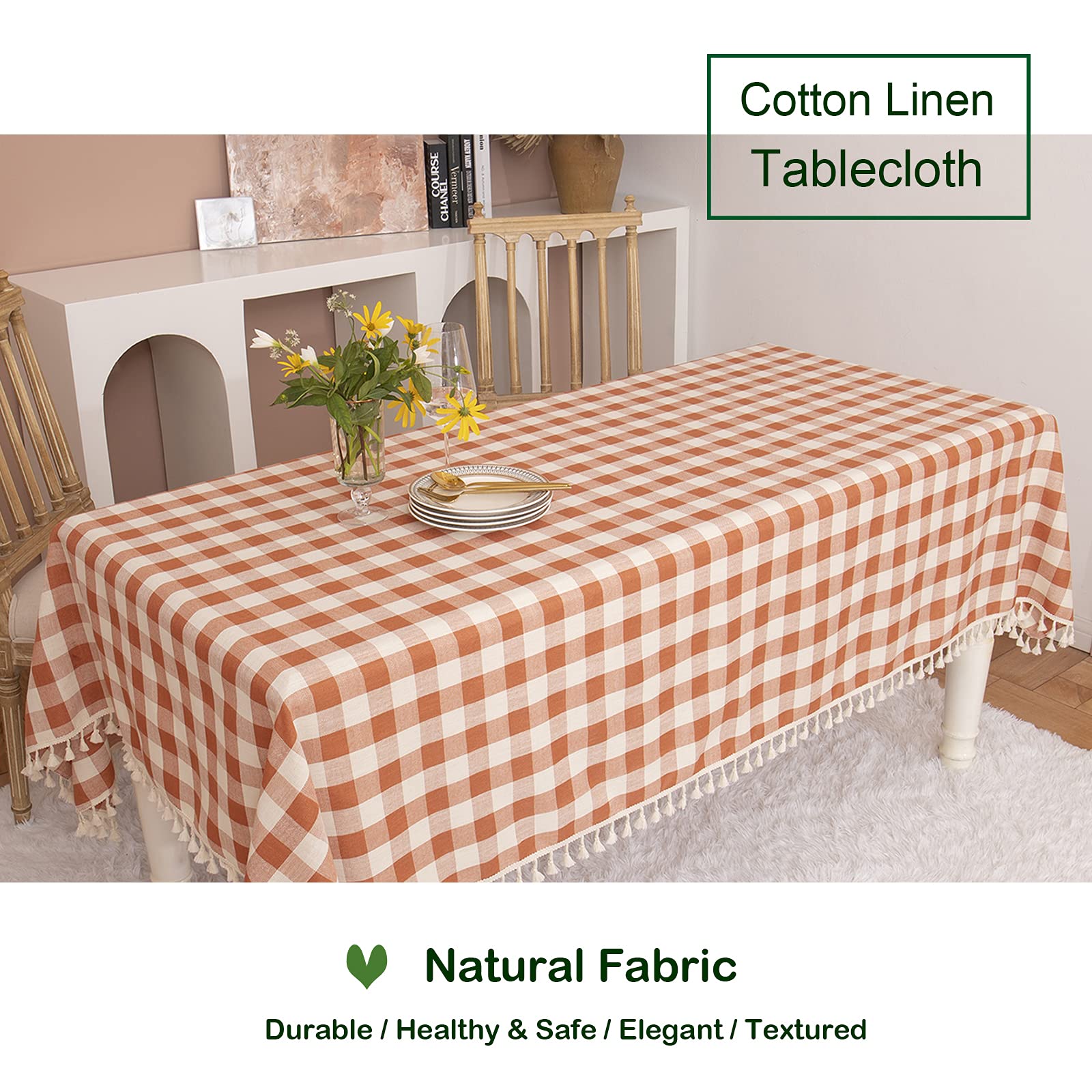 Cotton Buffalo Plaid Table Cloth for Fall, Orange