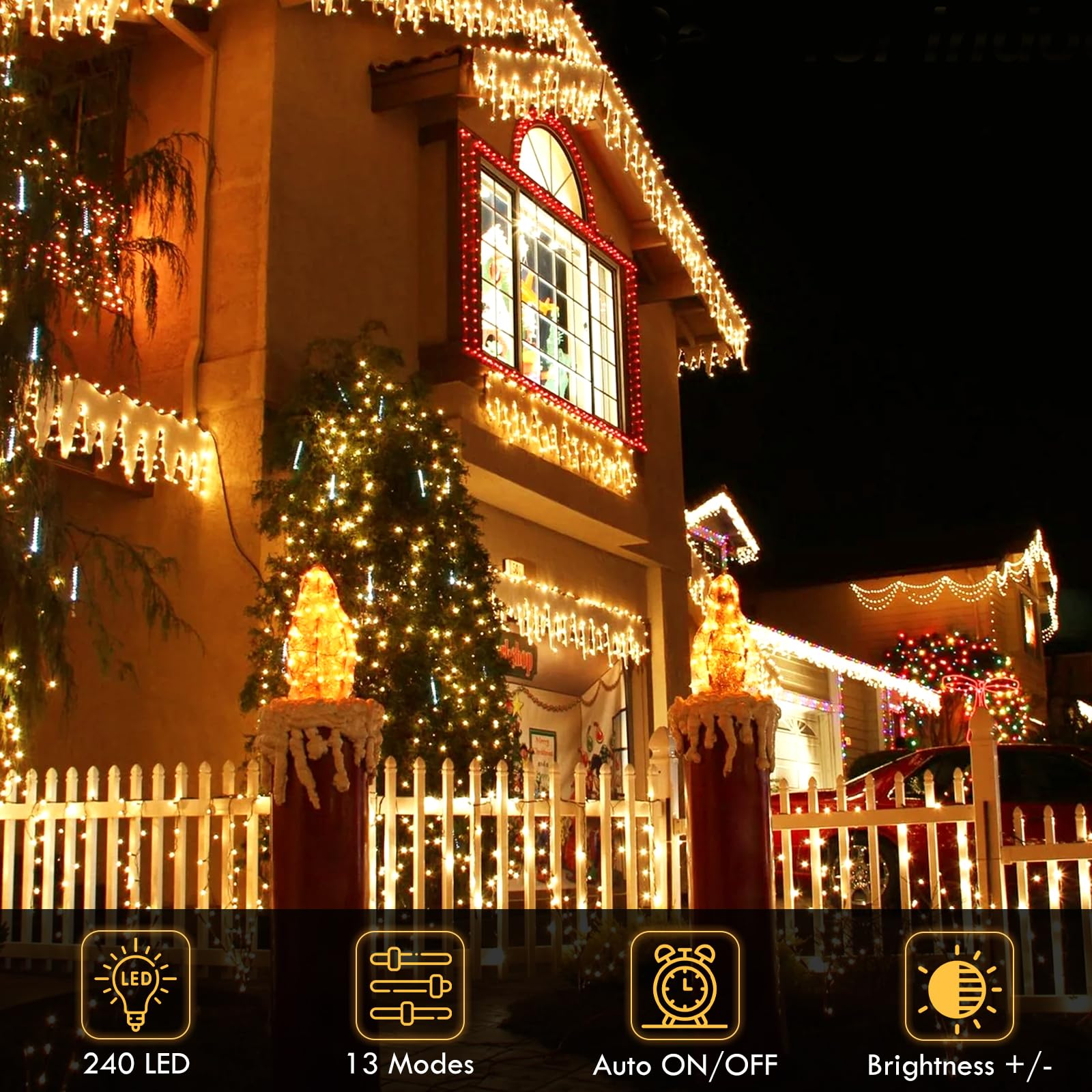 Connectable 240LED 88Ft 13Modes String Lights Indoor Outdoor Clear Wire