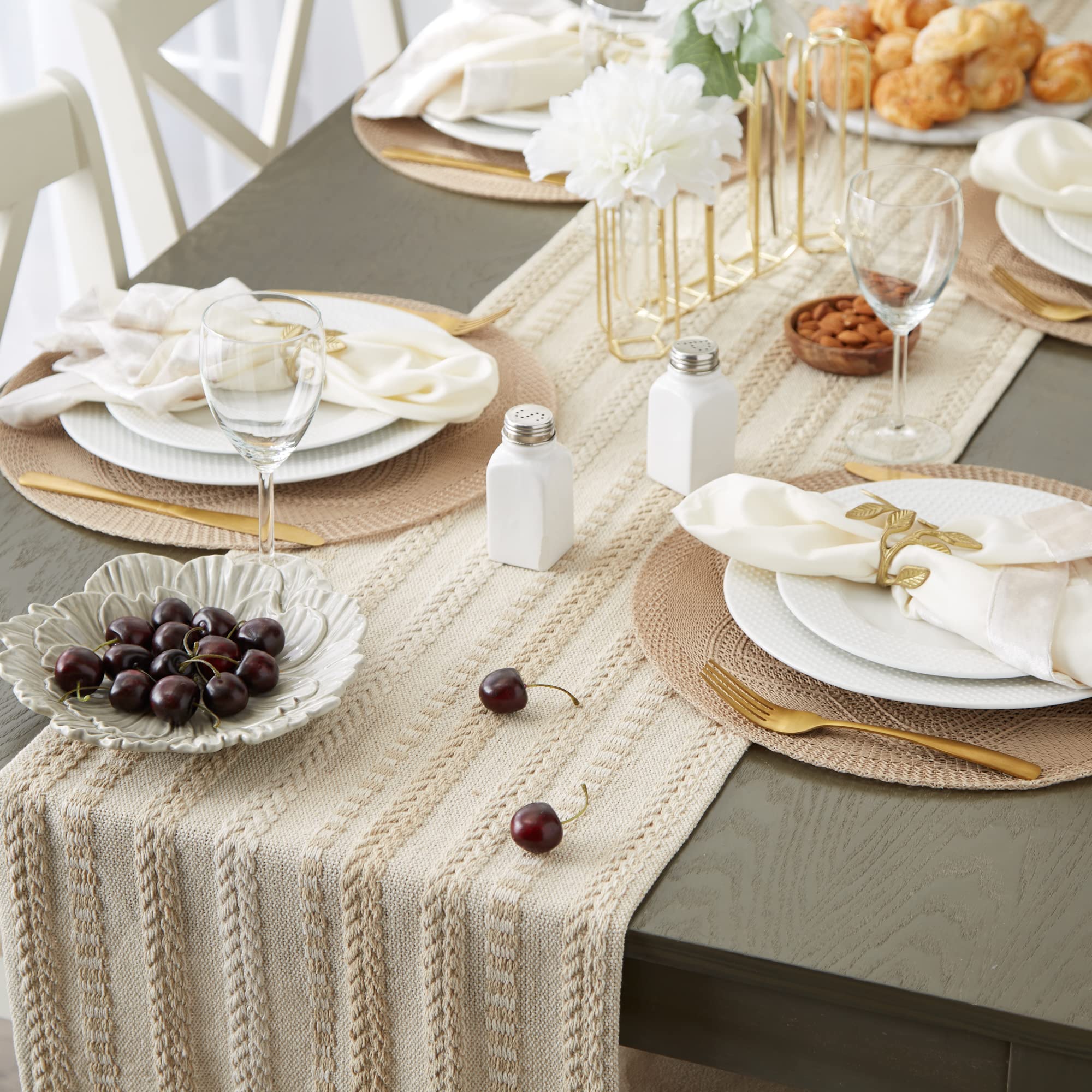 Farmhouse Braided Stripe Table Runner, 15x72 (15x77, Fringe Included)