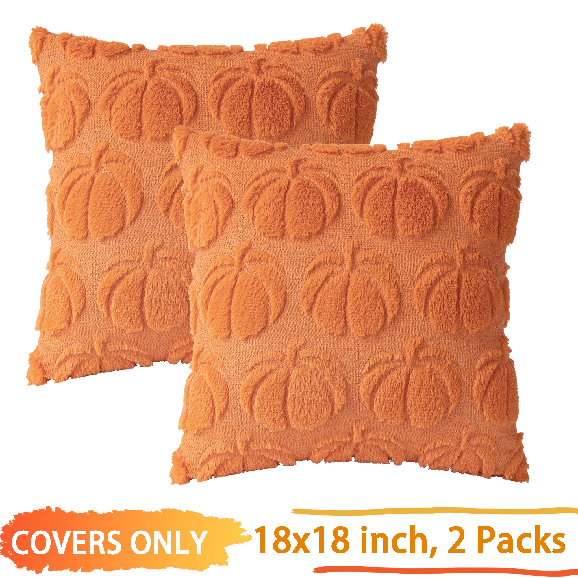 Pumpkin Fall Decorative Throw Pillow Covers Set of 2 Orange