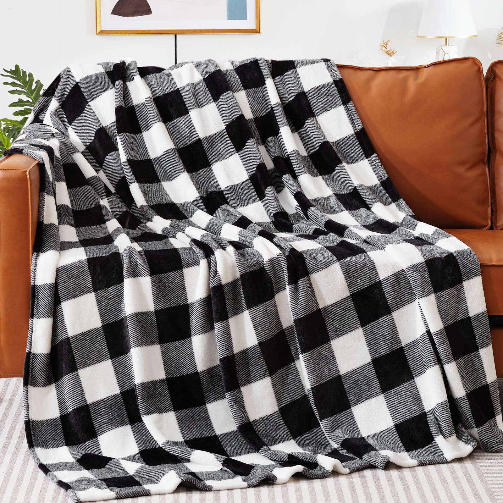 Black and White Buffalo Plaid Throw Blanket