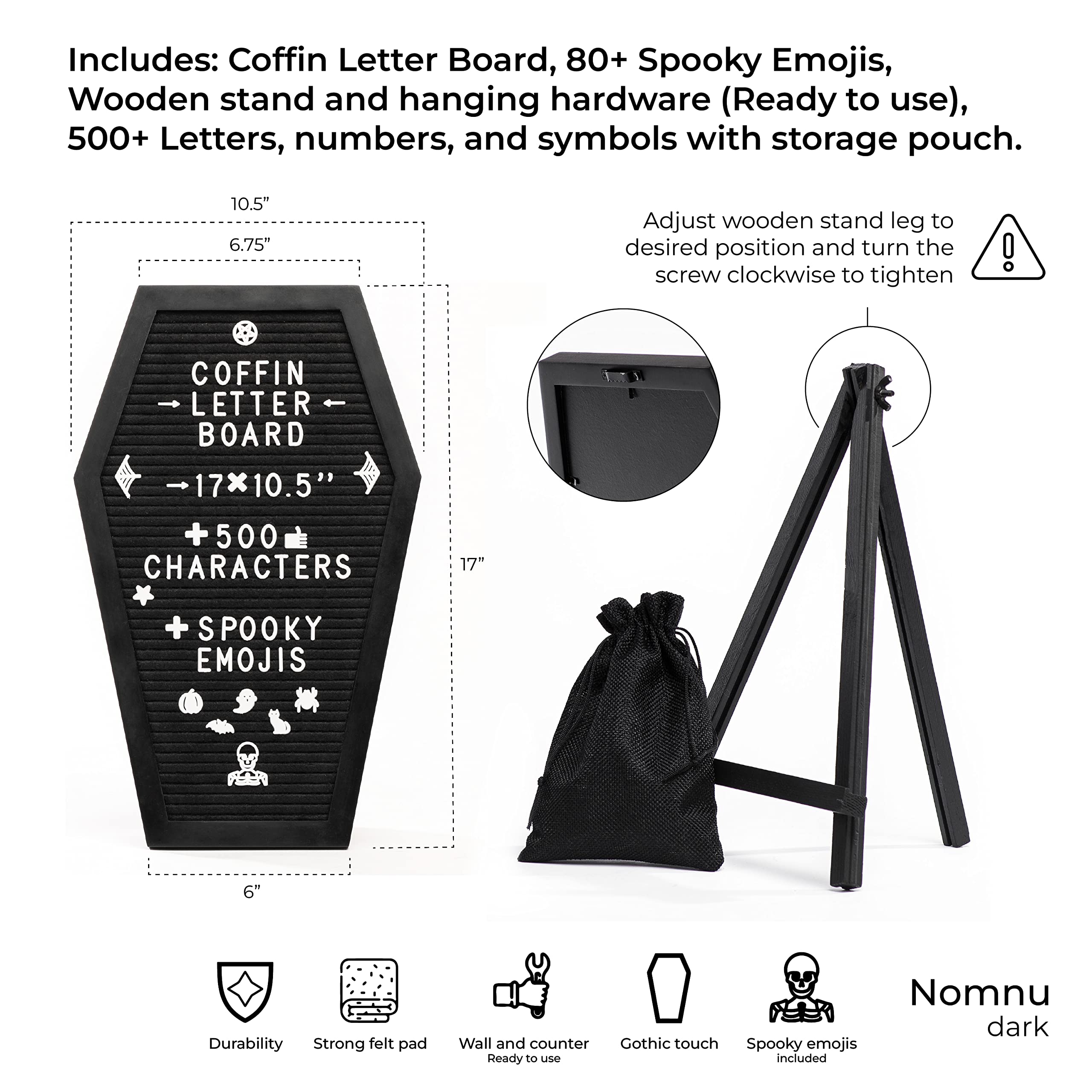 Coffin Letter Board Black With Spooky and All Seasons Emojis