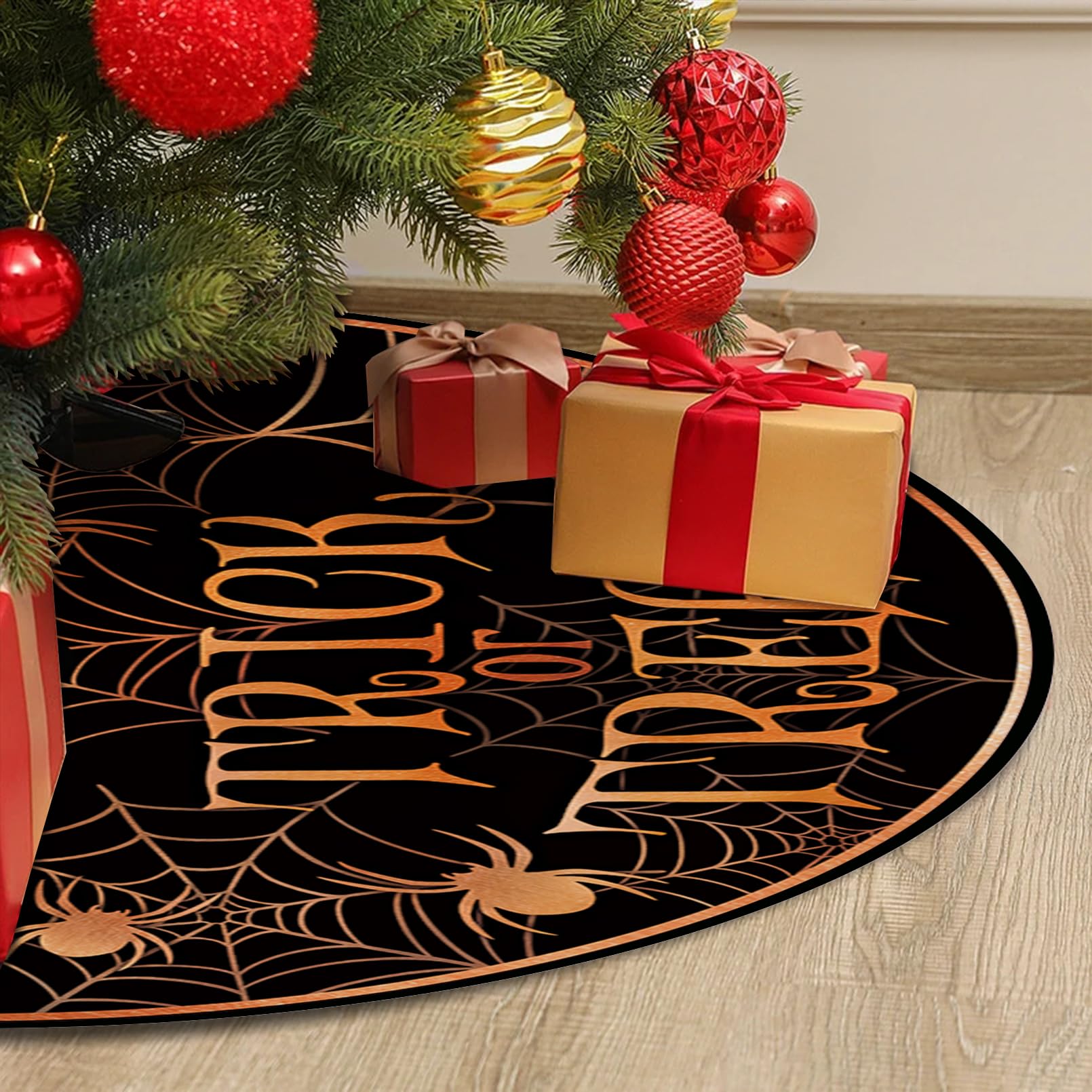 48 Inches Lace-up Spider Web Orange Black Tree Skirt