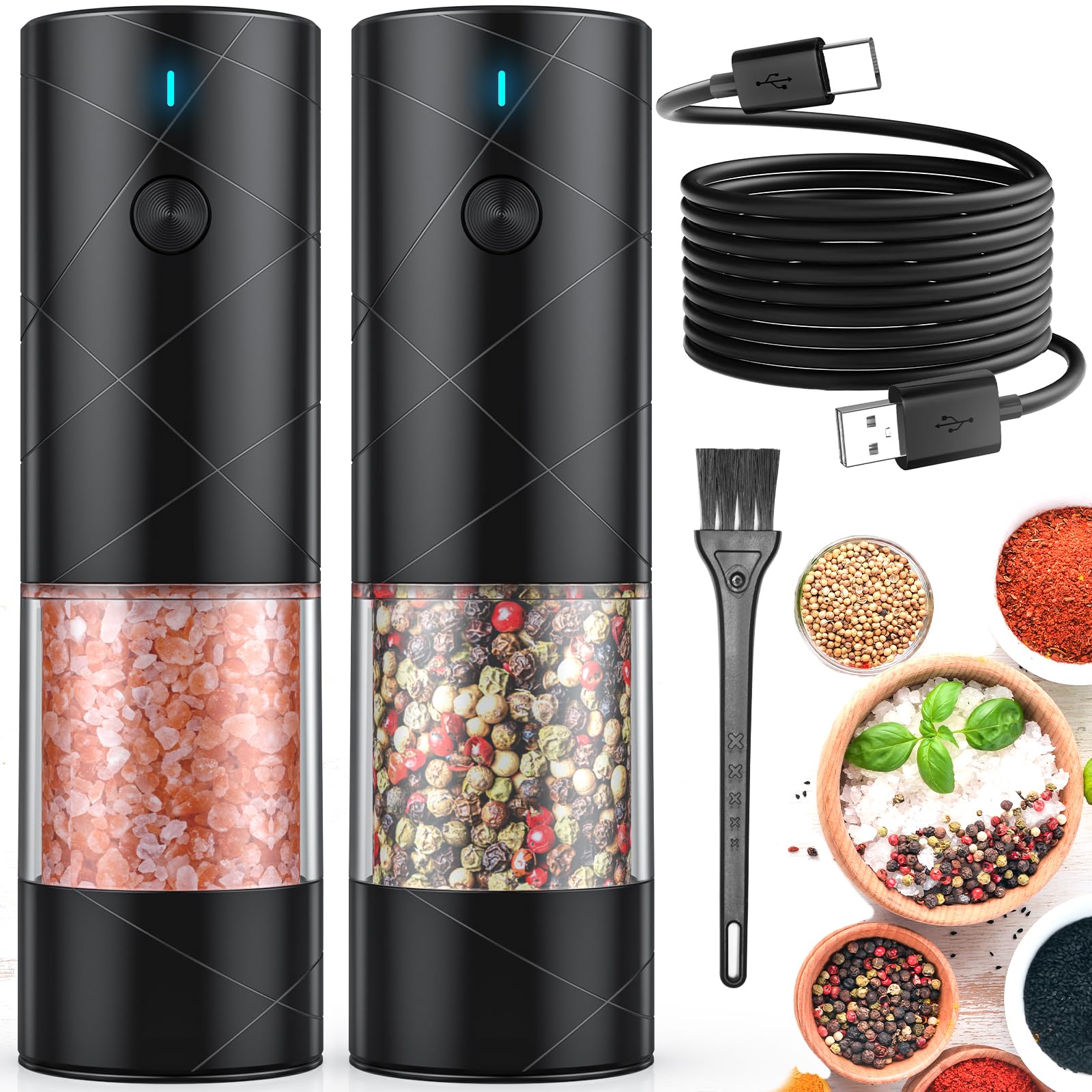 Electric Salt and Pepper Grinder Set USB Rechargeable