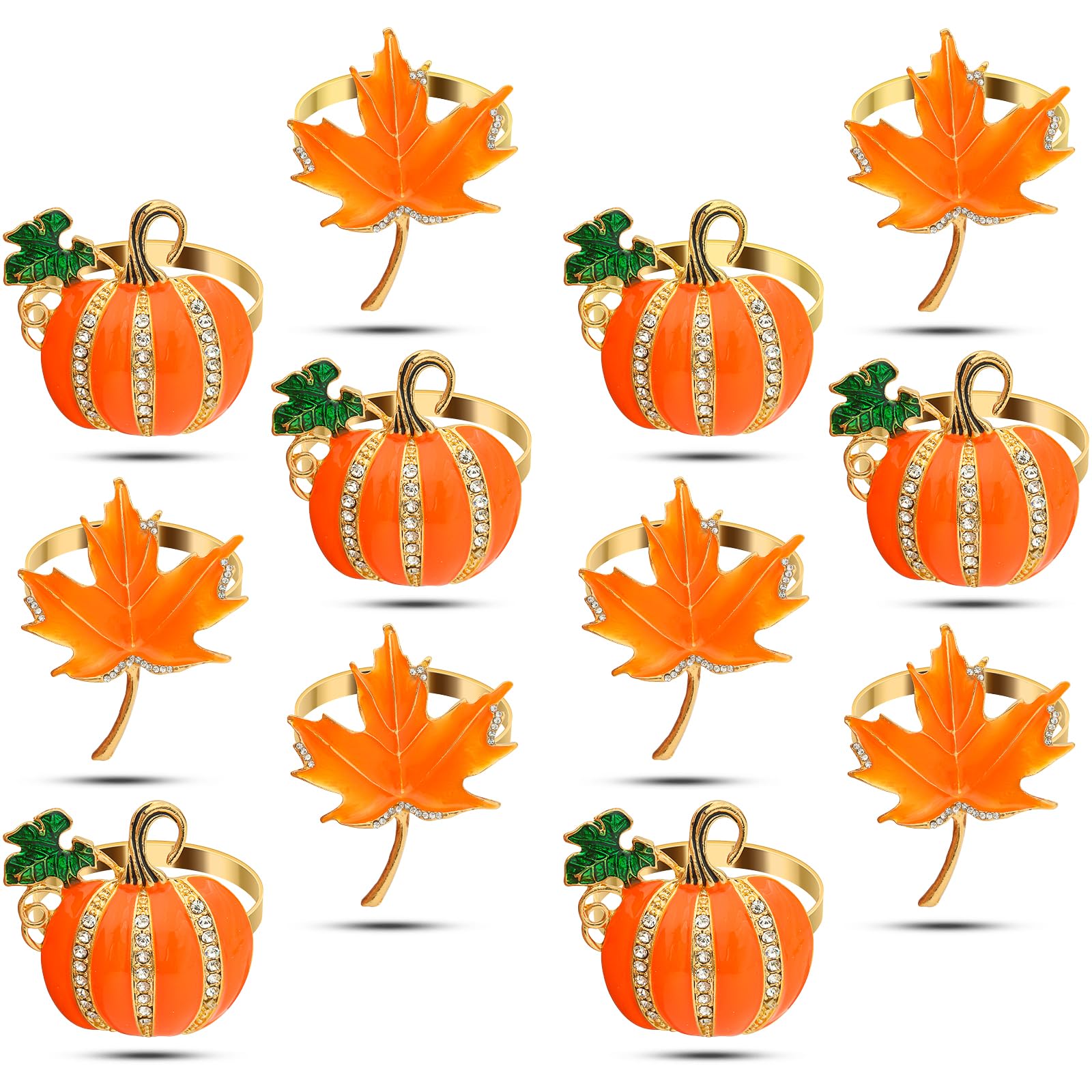 12 Pcs Orange Pumpkins & Maple Leaves Napkin Rings