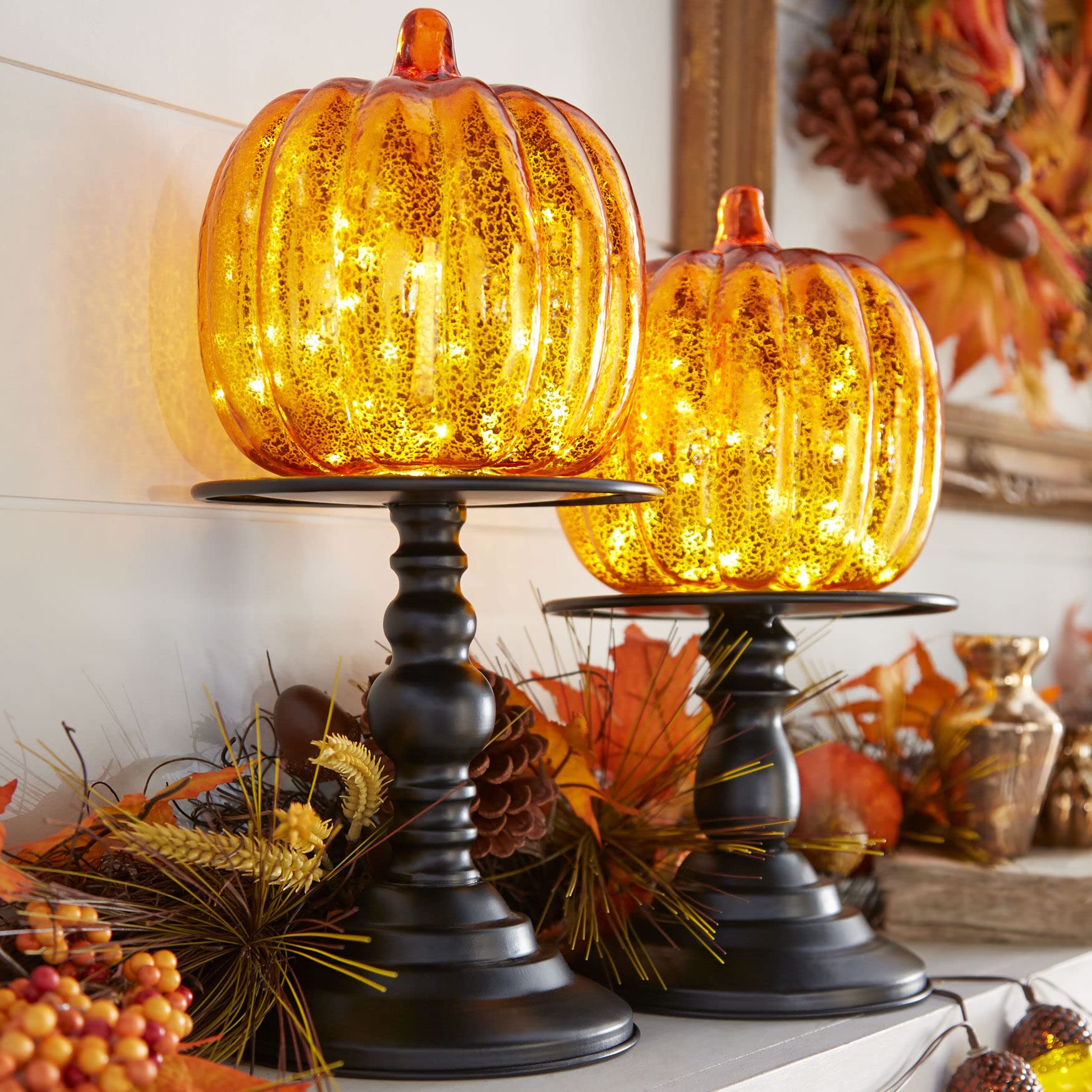 11" H X 6" Diam. Pre-Lit Glass Pumpkin On Standard - Orange