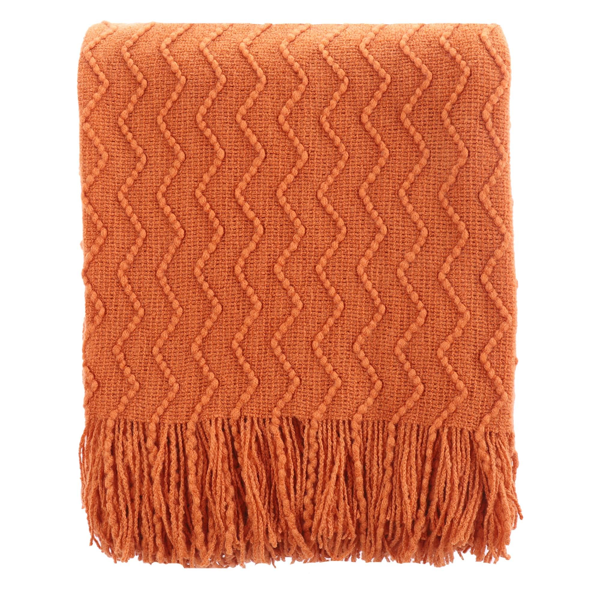 Burnt Orange Throw Blanket - Decorative Fall Throw Blanket with Tassels 50"x60"